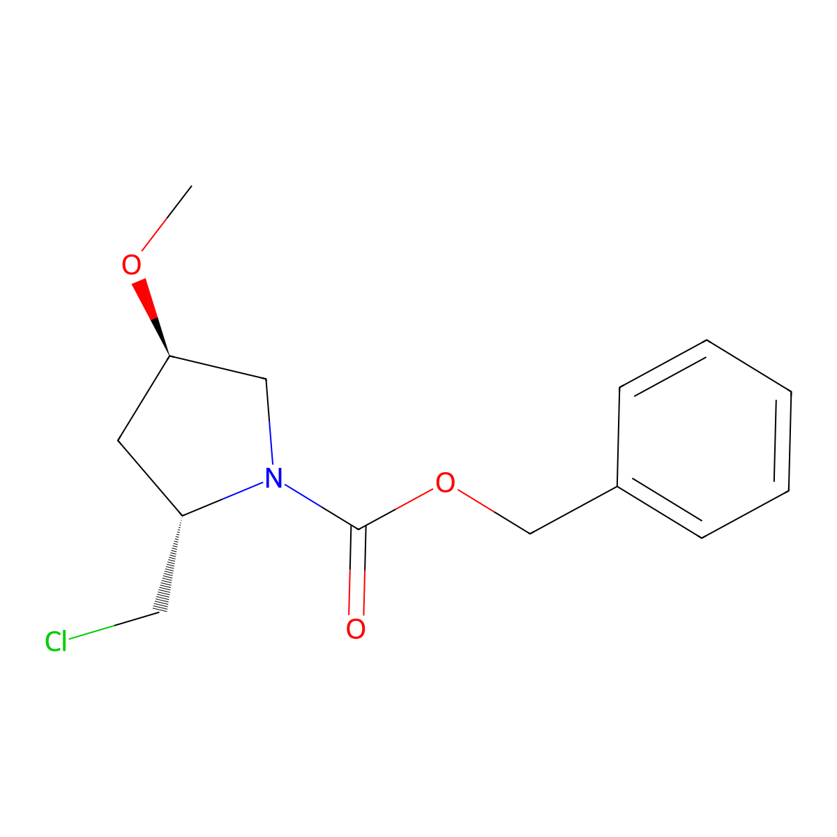 benzyl (2S,4R)-2-(chloromethyl)-4-methoxypyrrolidine-1-carboxylate molecular structure, CAS 2679928-56-2