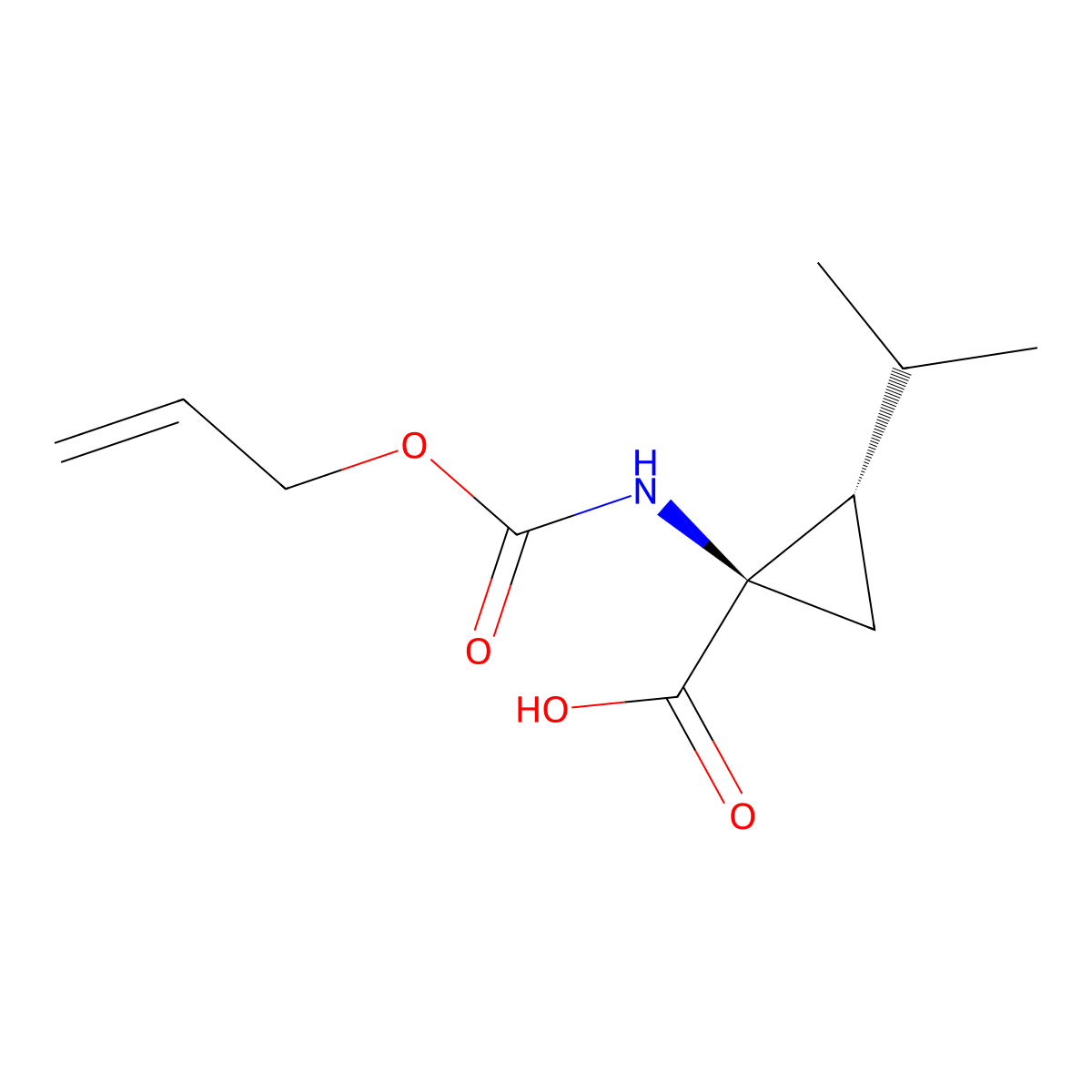 rac-(1R,2S)-1-{[(prop-2-en-1-yloxy)carbonyl]amino}-2-(propan-2-yl)cyclopropane-1-carboxylic acid molecular structure, CAS 2679928-59-5