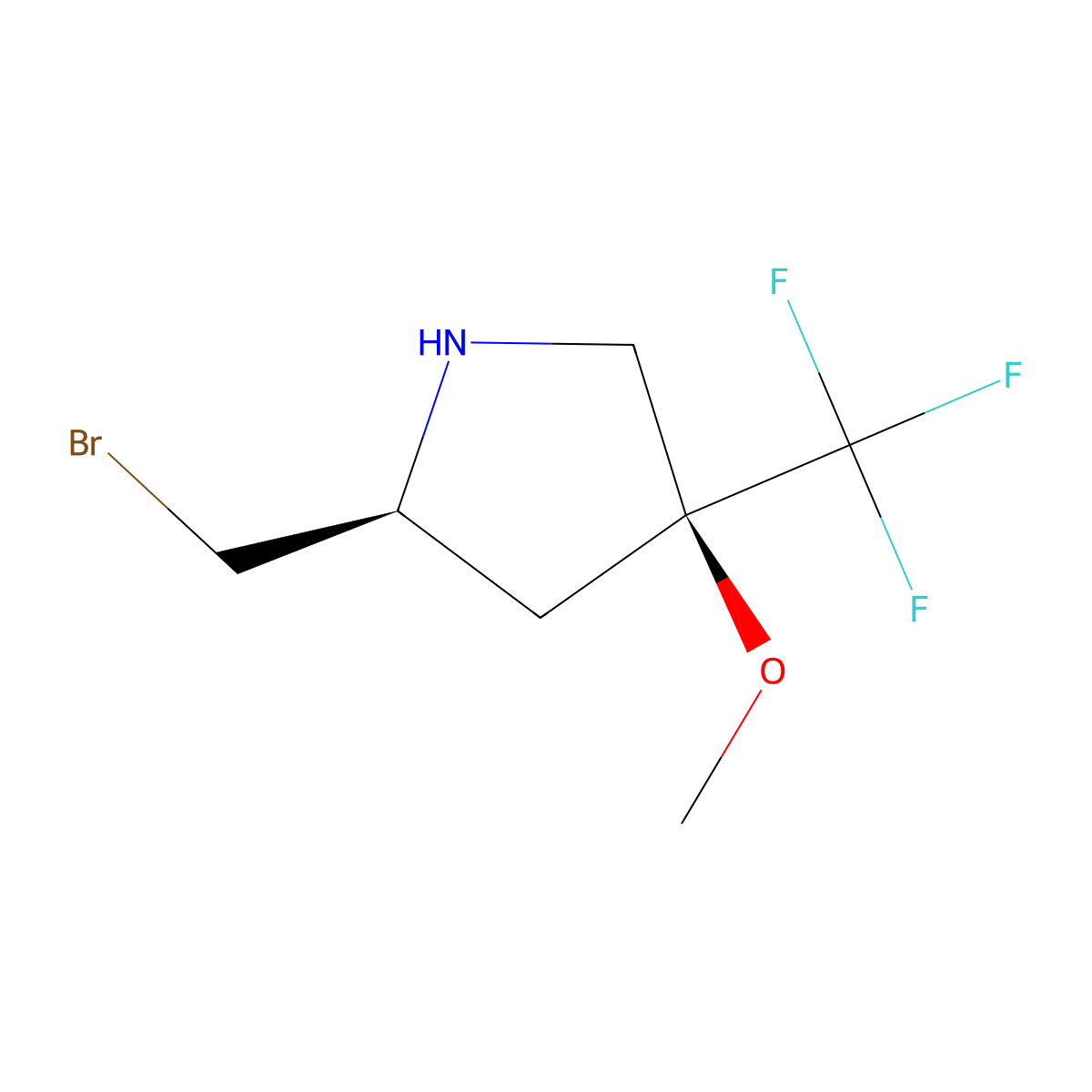 (2S,4S)-2-(bromomethyl)-4-methoxy-4-(trifluoromethyl)pyrrolidine molecular structure, CAS 2679929-16-7