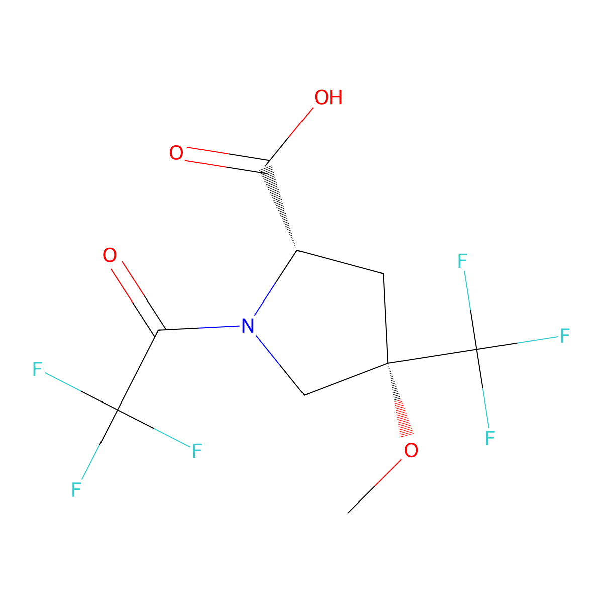 (2S,4S)-4-methoxy-1-(2,2,2-trifluoroacetyl)-4-(trifluoromethyl)pyrrolidine-2-carboxylic acid molecular structure, CAS 2679929-19-0