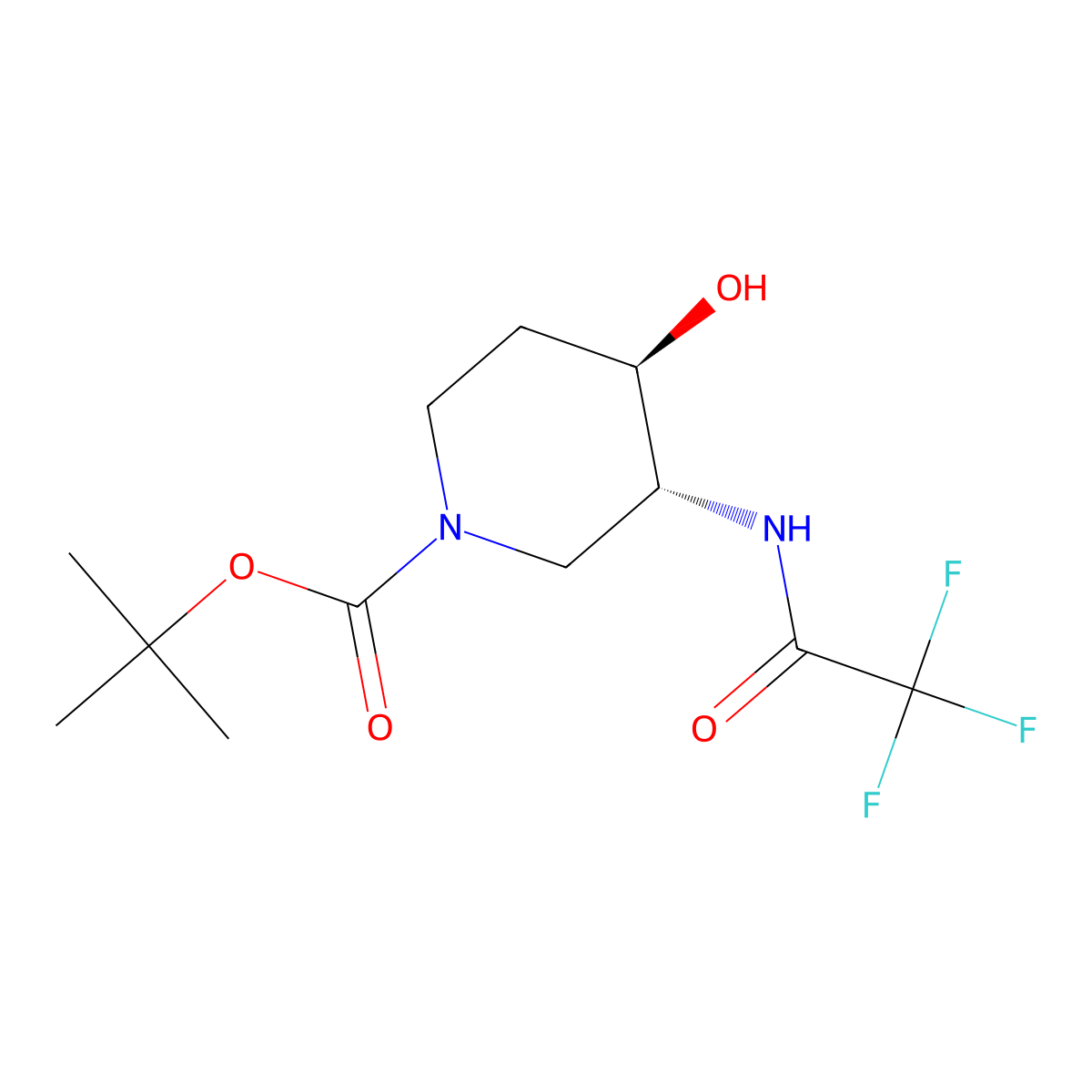 rac-tert-butyl (3R,4R)-4-hydroxy-3-(trifluoroacetamido)piperidine-1-carboxylate molecular structure, CAS 2679929-20-3