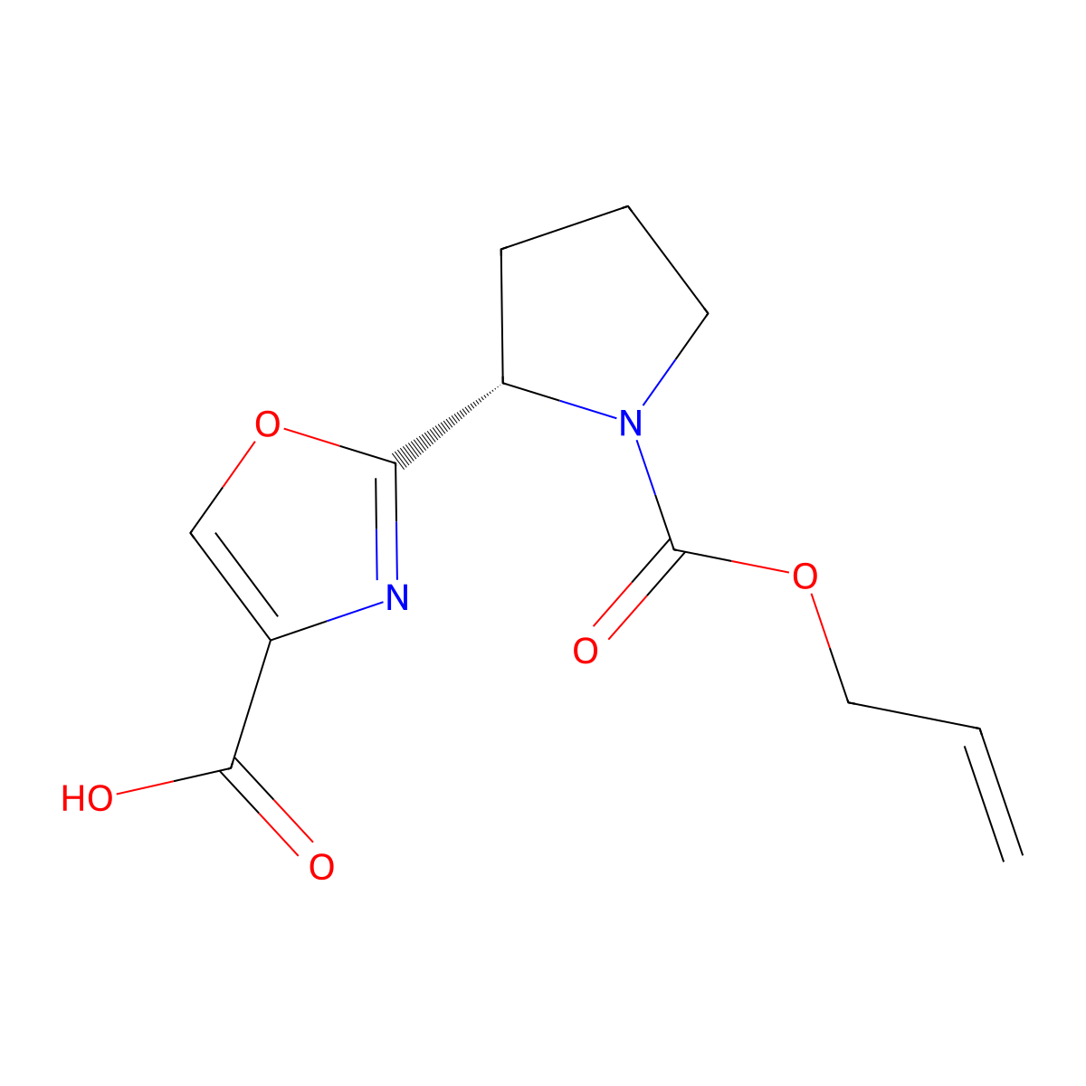 2-[(2S)-1-[(prop-2-en-1-yloxy)carbonyl]pyrrolidin-2-yl]-1,3-oxazole-4-carboxylic acid molecular structure, CAS 2679929-43-0