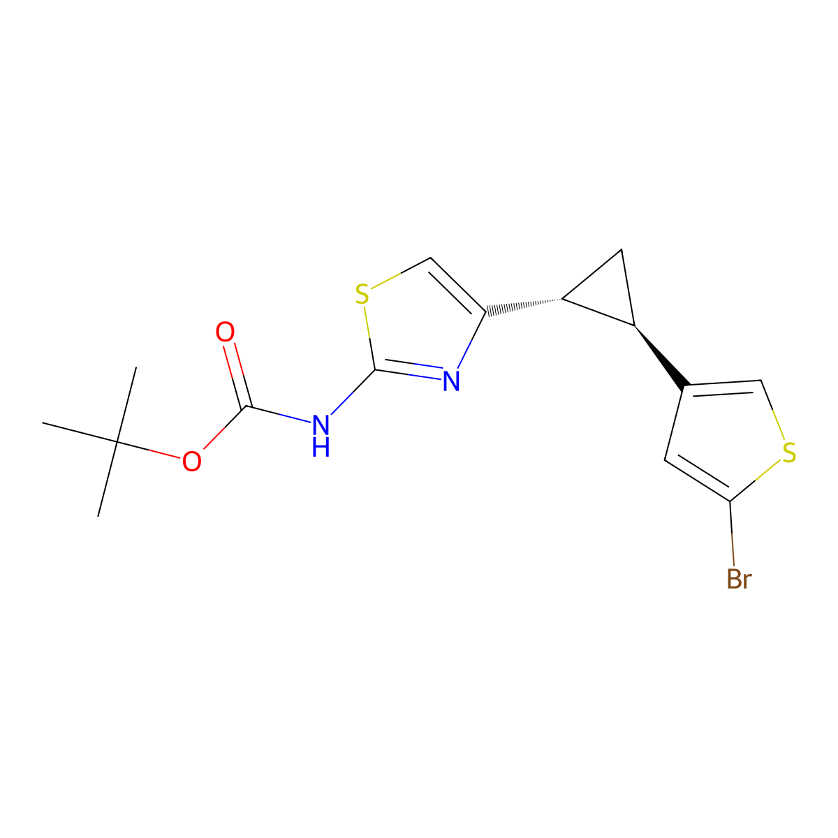 rac-tert-butyl N-{4-[(1R,2R)-2-(5-bromothiophen-3-yl)cyclopropyl]-1,3-thiazol-2-yl}carbamate molecular structure, CAS 2679929-49-6
