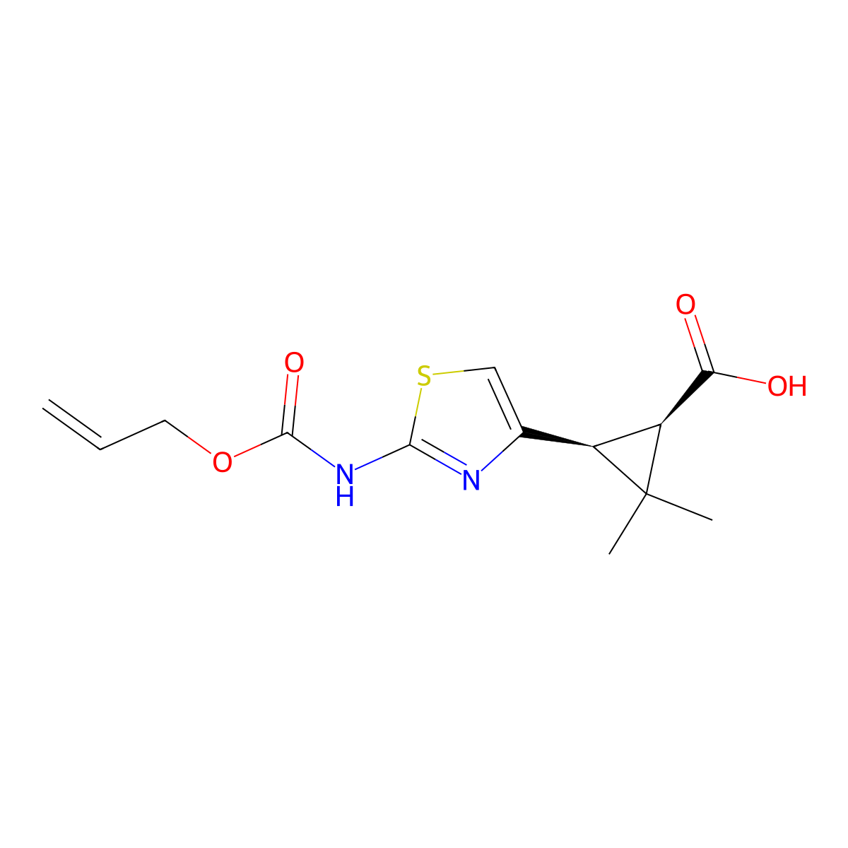 rac-(1R,3S)-2,2-dimethyl-3-(2-{[(prop-2-en-1-yloxy)carbonyl]amino}-1,3-thiazol-4-yl)cyclopropane-1-carboxylic acid molecular structure, CAS 2679929-52-1