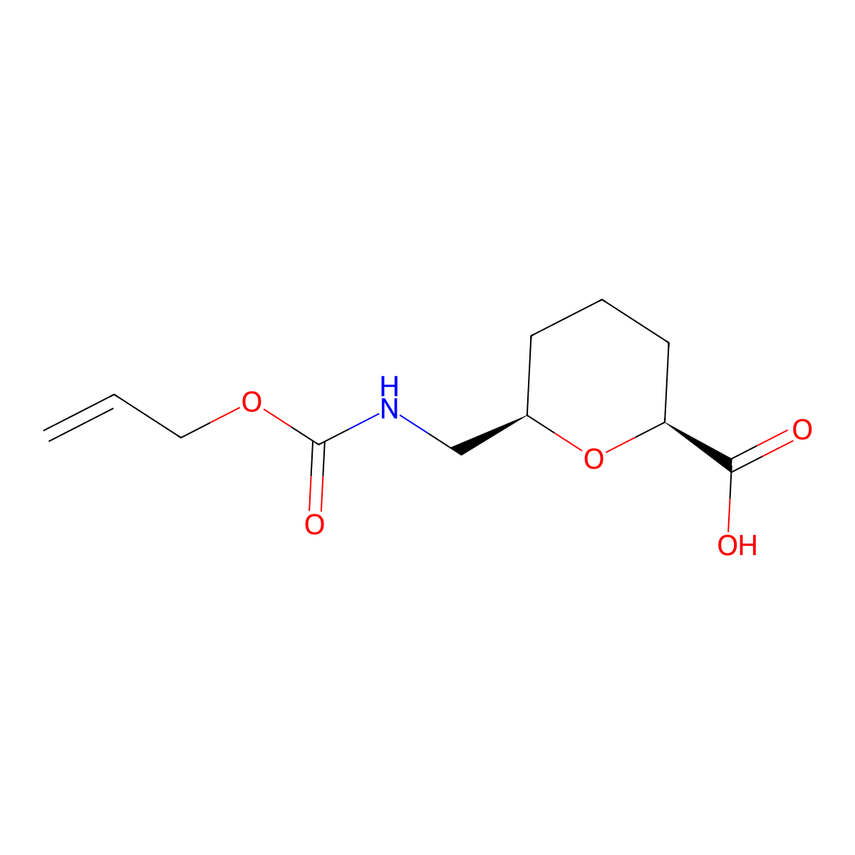 rac-(2R,6S)-6-({[(prop-2-en-1-yloxy)carbonyl]amino}methyl)oxane-2-carboxylic acid molecular structure, CAS 2679929-84-9