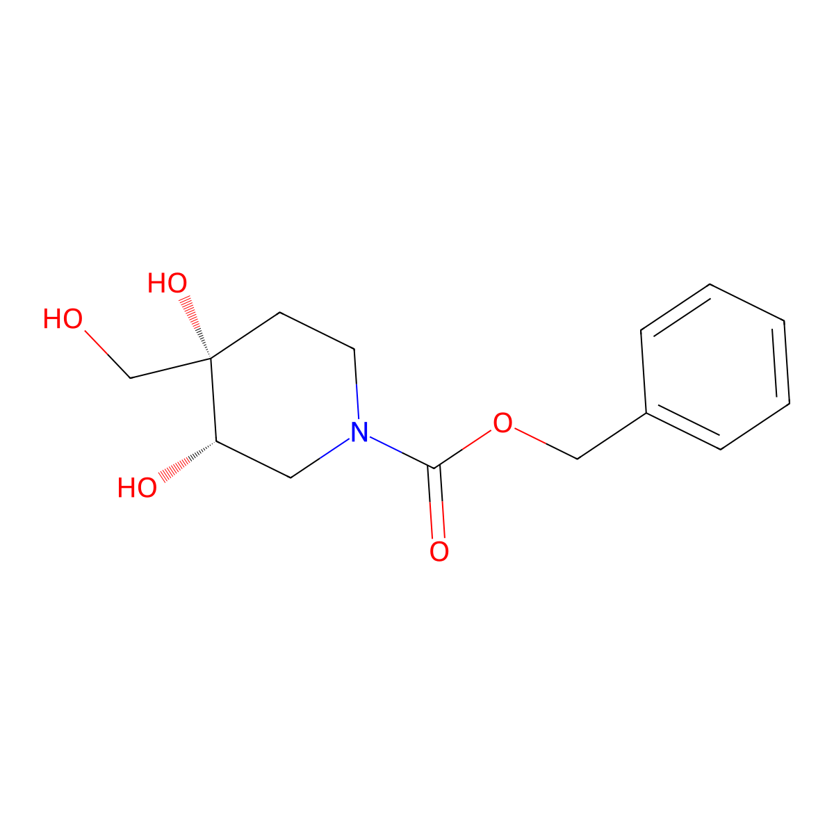 rac-benzyl (3R,4R)-3,4-dihydroxy-4-(hydroxymethyl)piperidine-1-carboxylate molecular structure, CAS 2679929-91-8