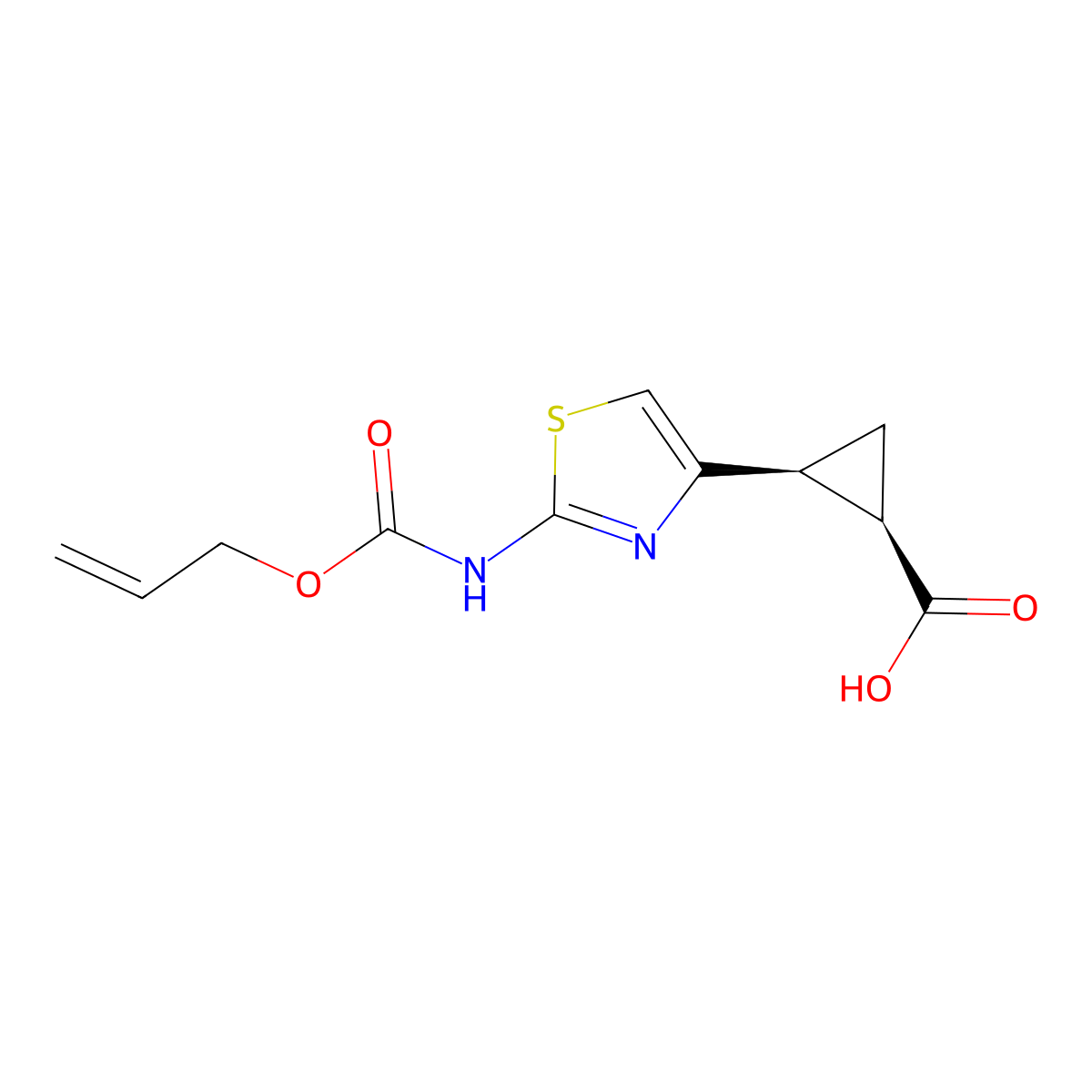 rac-(1R,2S)-2-(2-{[(prop-2-en-1-yloxy)carbonyl]amino}-1,3-thiazol-4-yl)cyclopropane-1-carboxylic acid molecular structure, CAS 2679930-50-6