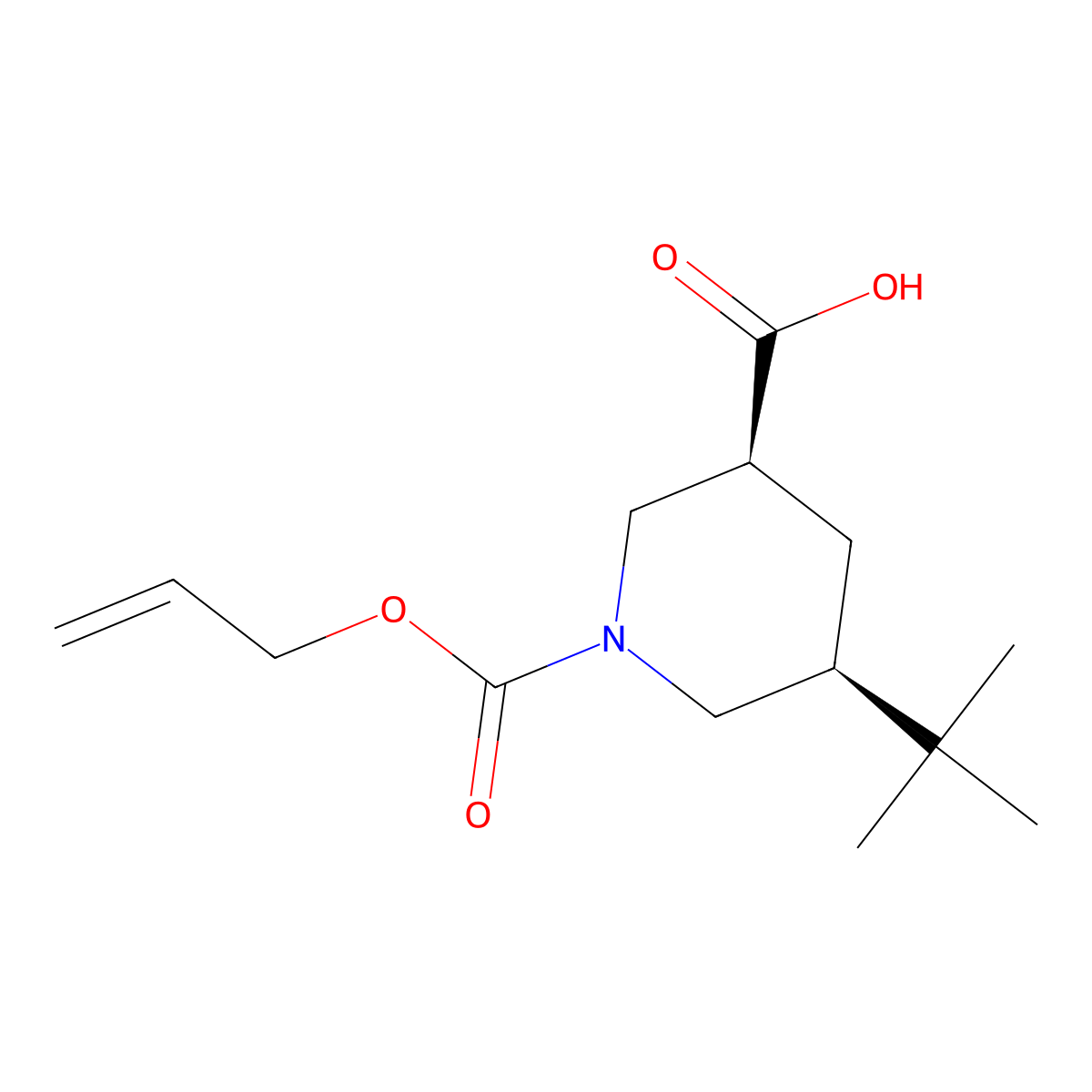 rac-(3R,5R)-5-tert-butyl-1-[(prop-2-en-1-yloxy)carbonyl]piperidine-3-carboxylic acid molecular structure, CAS 2679930-59-5
