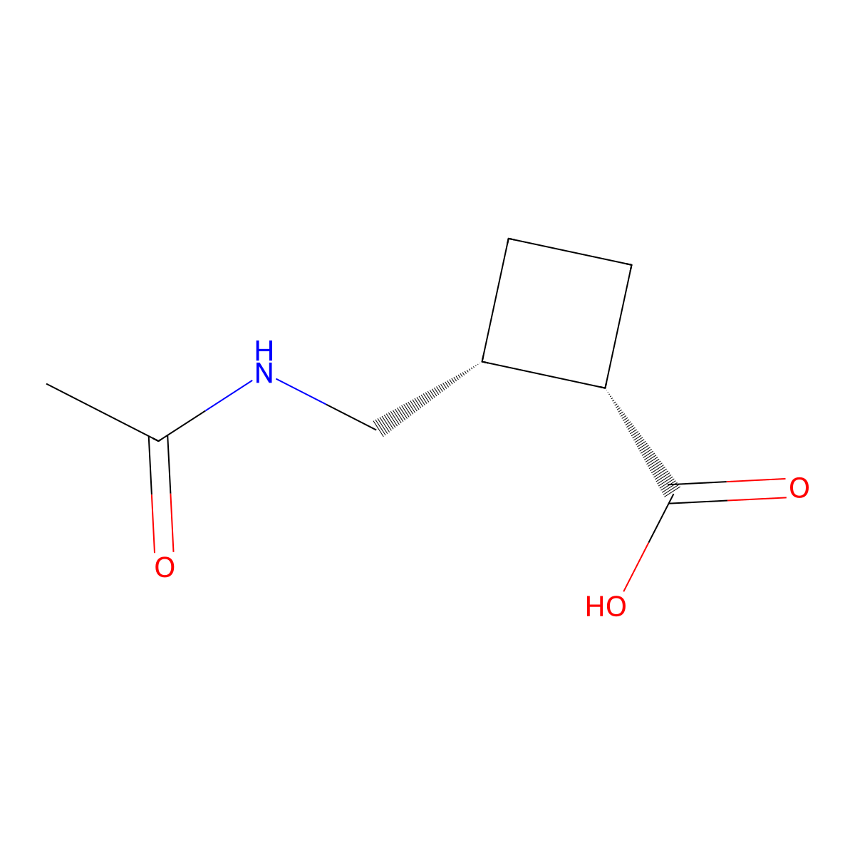 rac-(1R,2S)-2-(acetamidomethyl)cyclobutane-1-carboxylic acid molecular structure, CAS 2679930-72-2