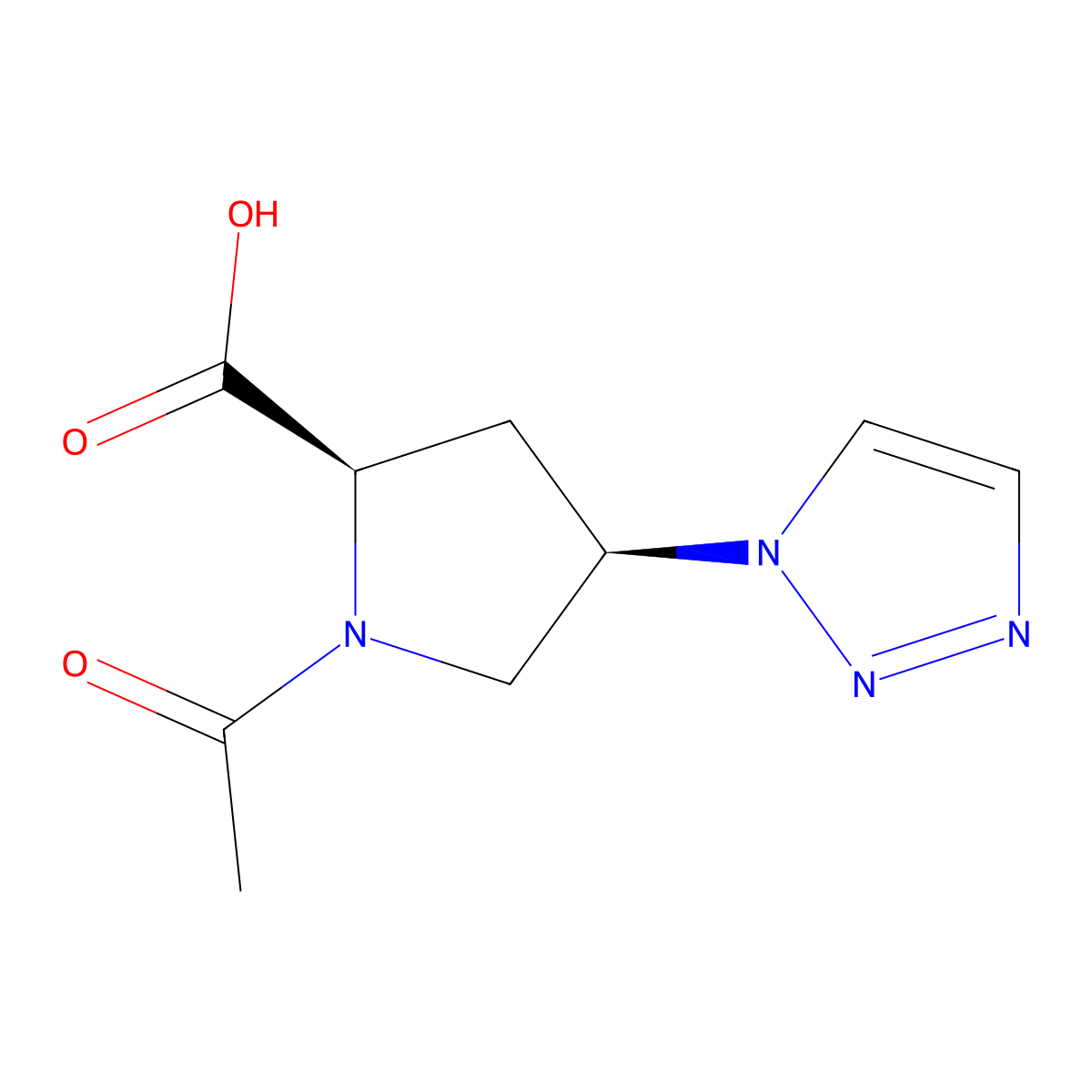 rac-(2R,4R)-1-acetyl-4-(1H-1,2,3-triazol-1-yl)pyrrolidine-2-carboxylic acid molecular structure, CAS 2679930-90-4