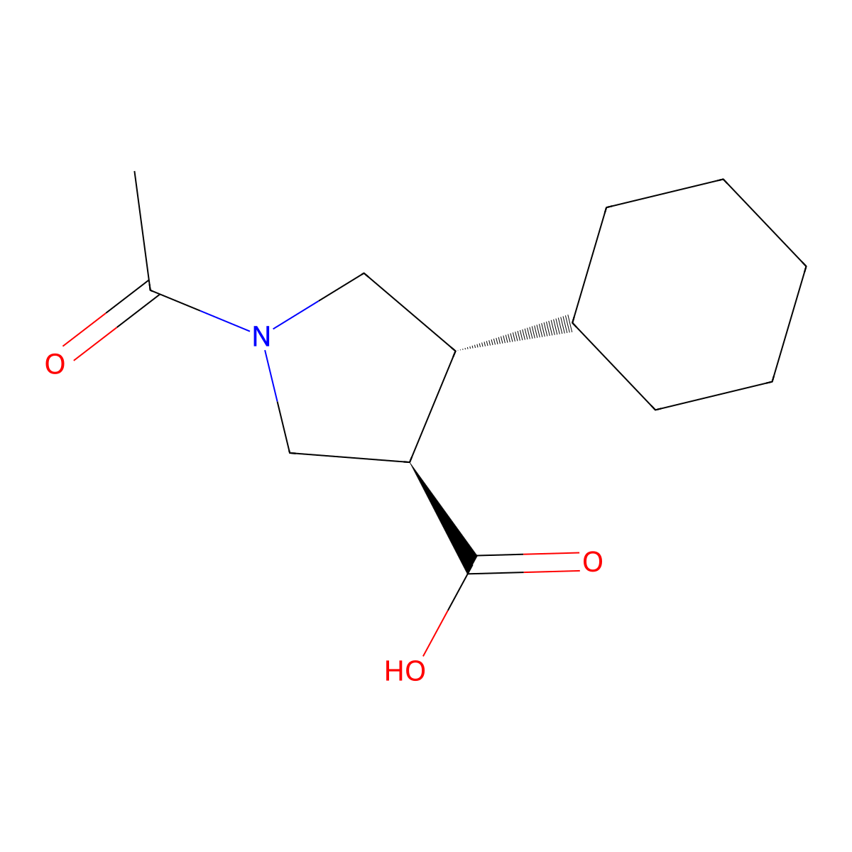 rac-(3R,4R)-1-acetyl-4-cyclohexylpyrrolidine-3-carboxylic acid molecular structure, CAS 2679931-16-7