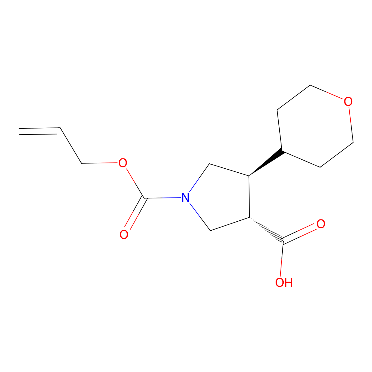 rac-(3R,4R)-4-(oxan-4-yl)-1-[(prop-2-en-1-yloxy)carbonyl]pyrrolidine-3-carboxylic acid molecular structure, CAS 2679931-17-8
