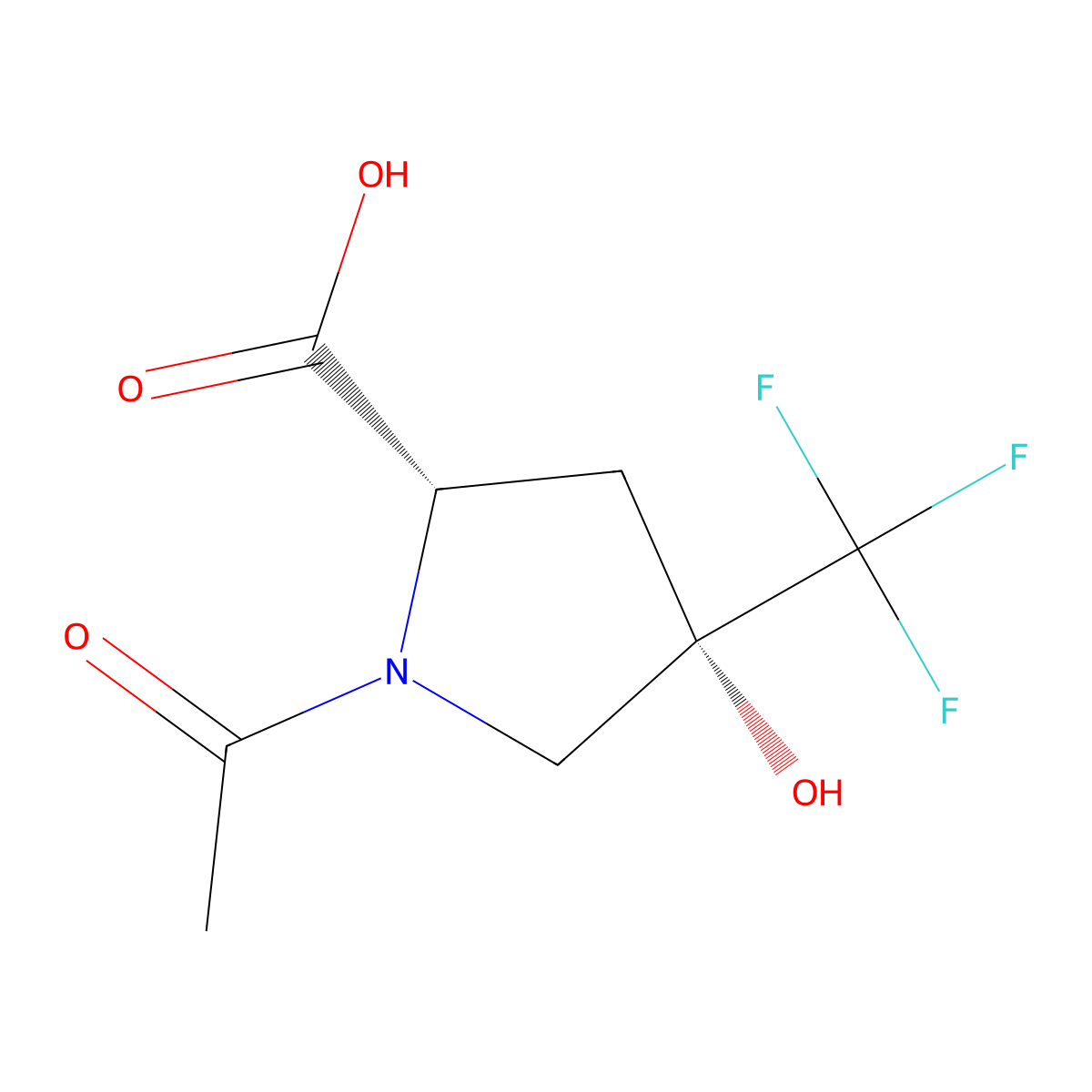 (2S,4S)-1-acetyl-4-hydroxy-4-(trifluoromethyl)pyrrolidine-2-carboxylic acid molecular structure, CAS 2679931-22-5
