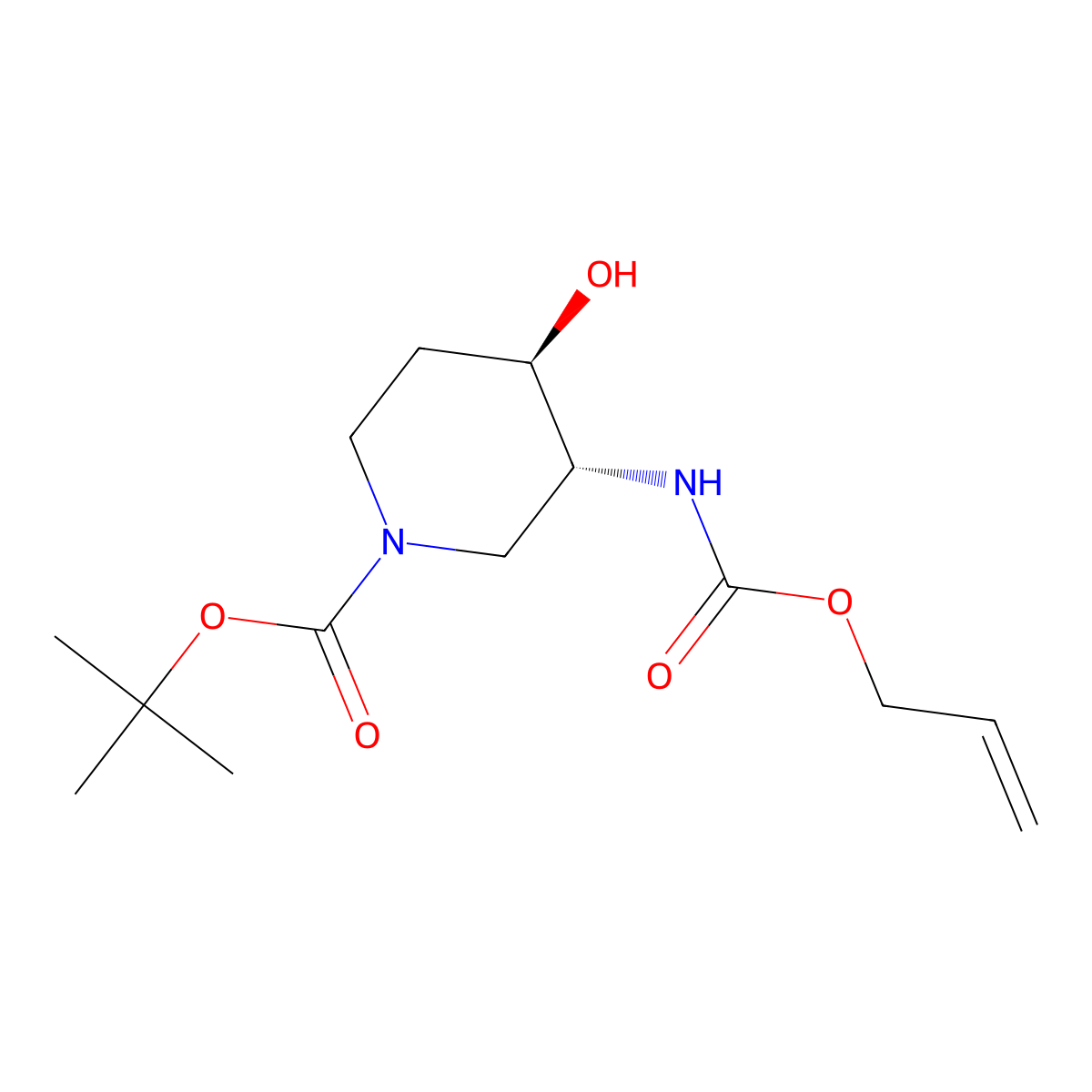 rac-tert-butyl (3R,4R)-4-hydroxy-3-{[(prop-2-en-1-yloxy)carbonyl]amino}piperidine-1-carboxylate molecular structure, CAS 2679931-78-1