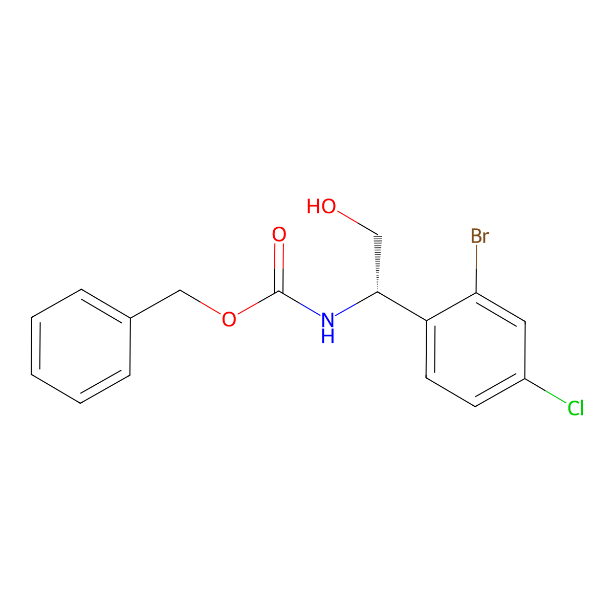 benzyl N-[(1S)-1-(2-bromo-4-chlorophenyl)-2-hydroxyethyl]carbamate molecular structure, CAS 2679932-14-8