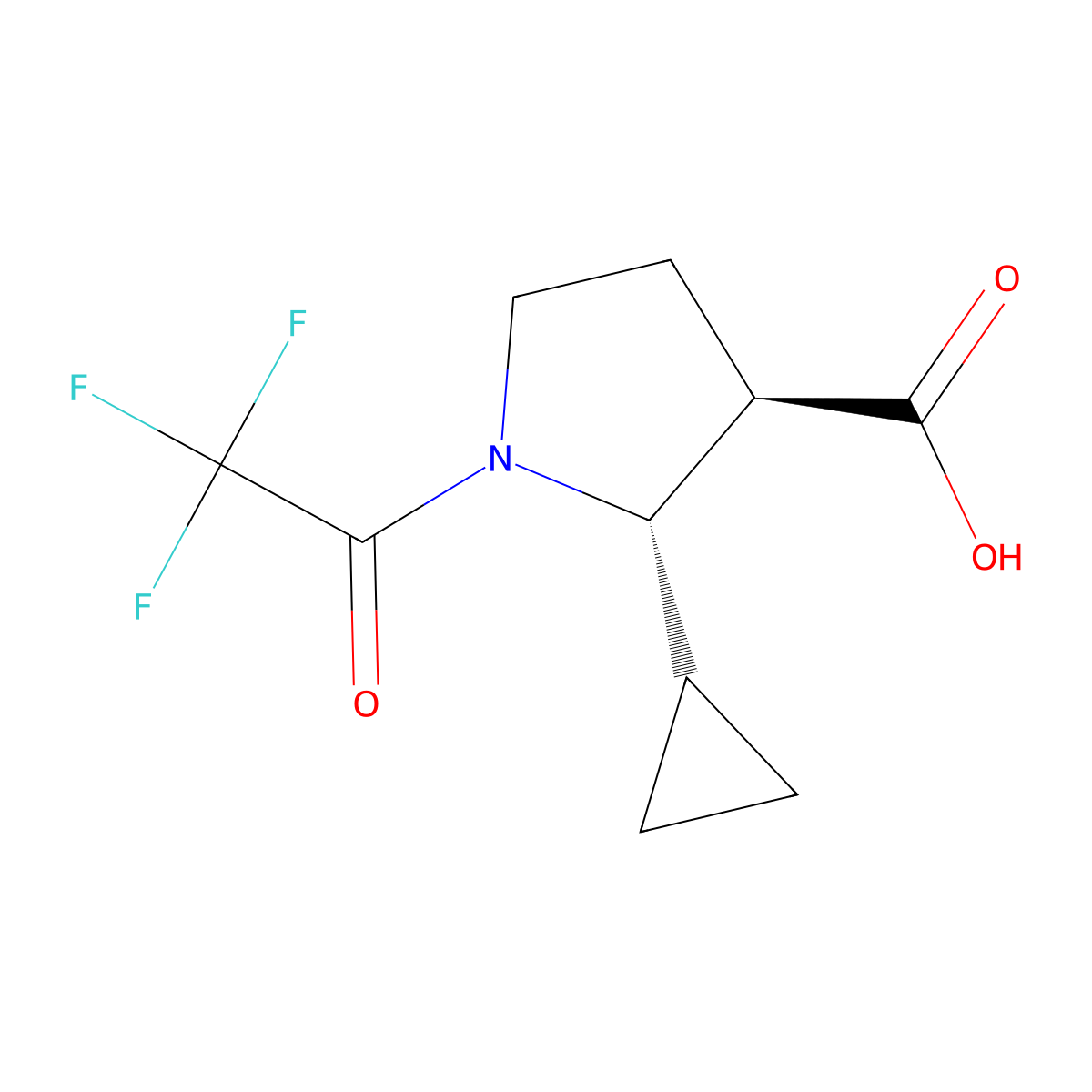 rac-(2R,3S)-2-cyclopropyl-1-(2,2,2-trifluoroacetyl)pyrrolidine-3-carboxylic acid molecular structure, CAS 2679932-15-9