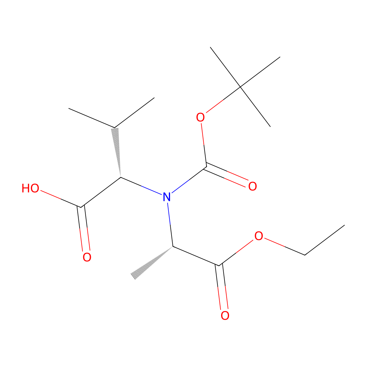 (2S)-2-{[(tert-butoxy)carbonyl][(2S)-1-ethoxy-1-oxopropan-2-yl]amino}-3-methylbutanoic acid molecular structure, CAS 2679932-36-4