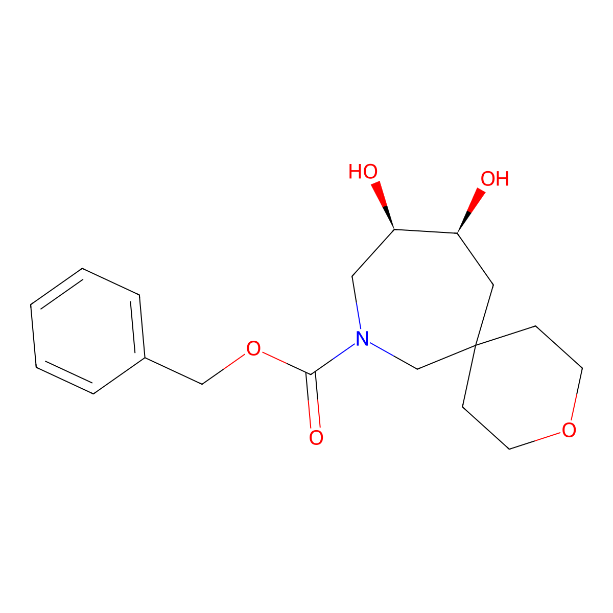rac-benzyl (10R,11S)-10,11-dihydroxy-3-oxa-8-azaspiro[5.6]dodecane-8-carboxylate molecular structure, CAS 2679932-49-9