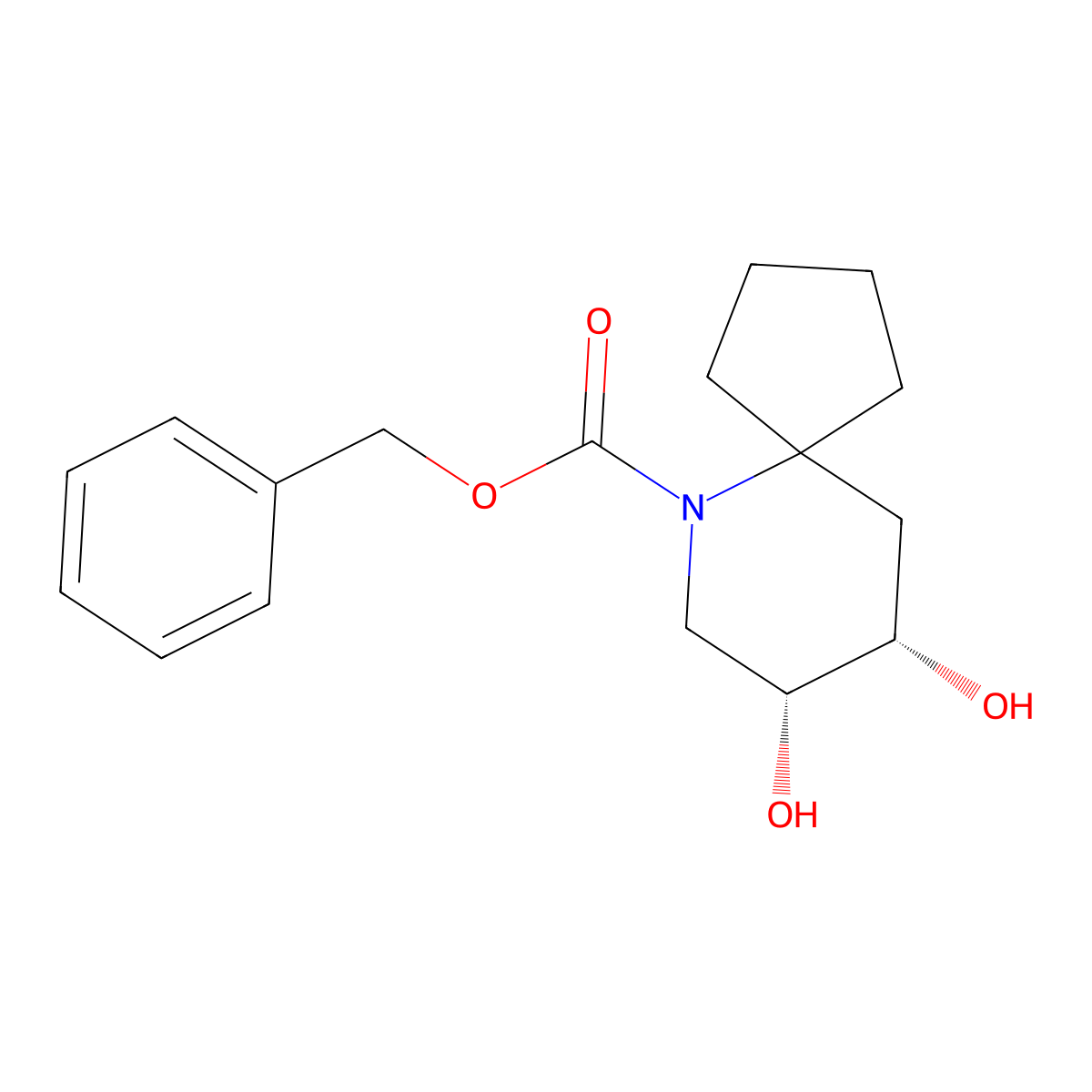 rac-benzyl (8R,9S)-8,9-dihydroxy-6-azaspiro[4.5]decane-6-carboxylate molecular structure, CAS 2679932-53-5