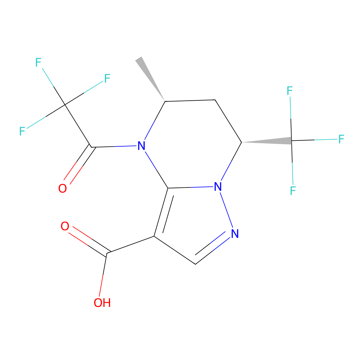 rac-(5R,7R)-5-methyl-4-(2,2,2-trifluoroacetyl)-7-(trifluoromethyl)-4H,5H,6H,7H-pyrazolo[1,5-a]pyrimidine-3-carboxylic acid molecular structure, CAS 2679932-80-8