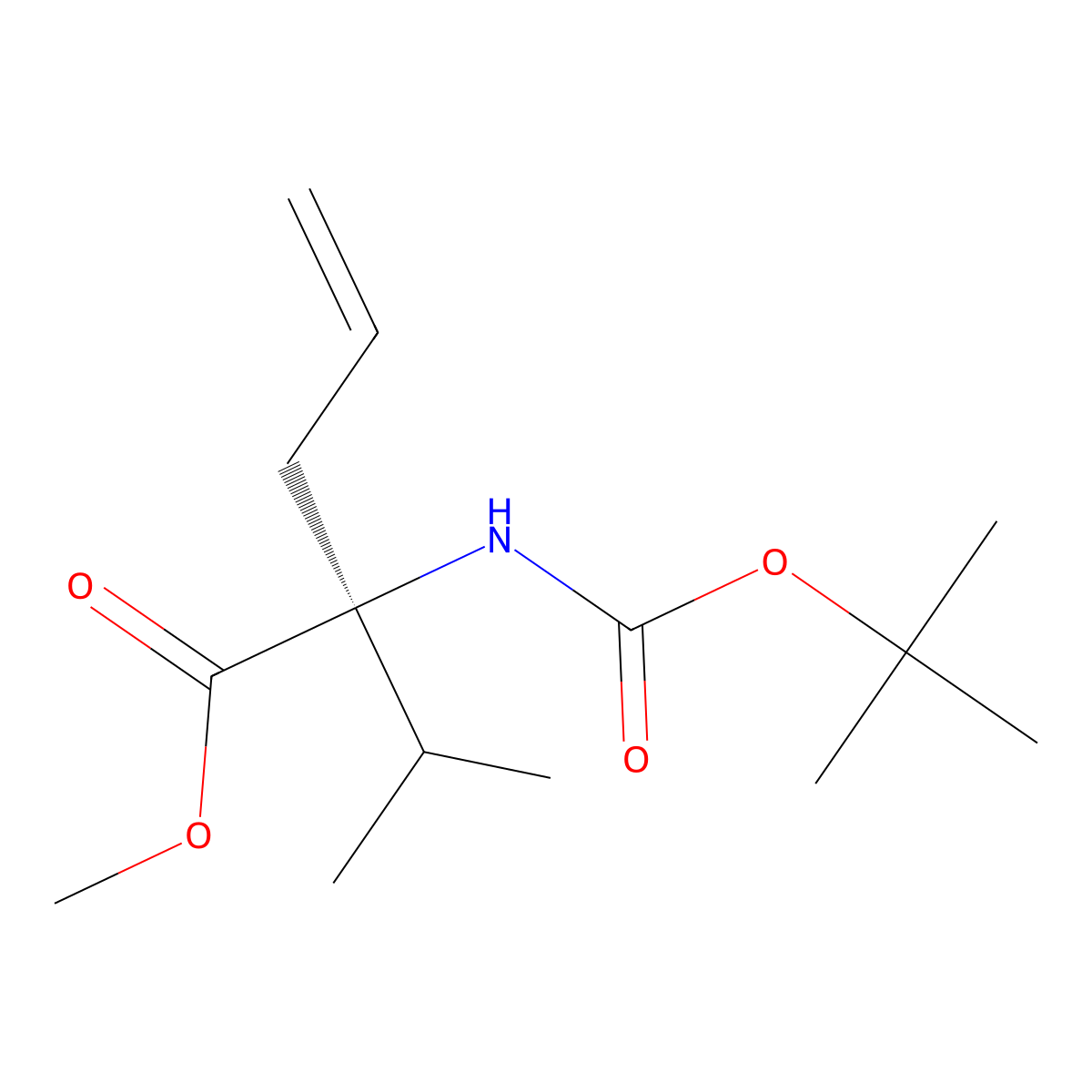 methyl (2S)-2-{[(tert-butoxy)carbonyl]amino}-2-(propan-2-yl)pent-4-enoate molecular structure, CAS 2679932-98-8