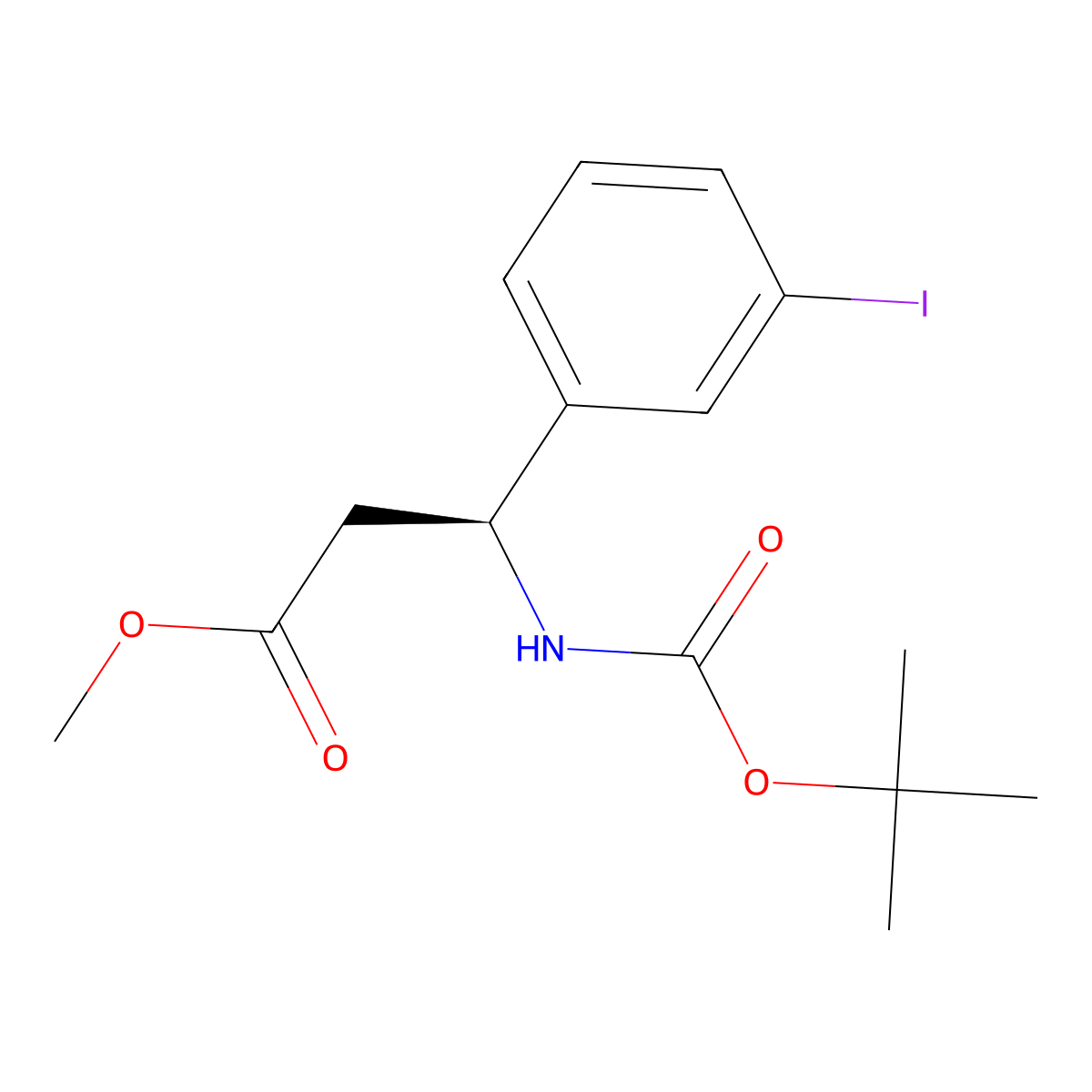 methyl (3S)-3-{[(tert-butoxy)carbonyl]amino}-3-(3-iodophenyl)propanoate molecular structure, CAS 2679933-28-7