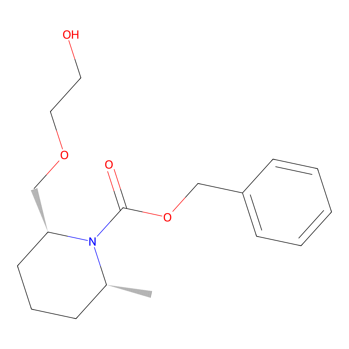 rac-benzyl (2R,6R)-2-[(2-hydroxyethoxy)methyl]-6-methylpiperidine-1-carboxylate molecular structure, CAS 2679933-31-2