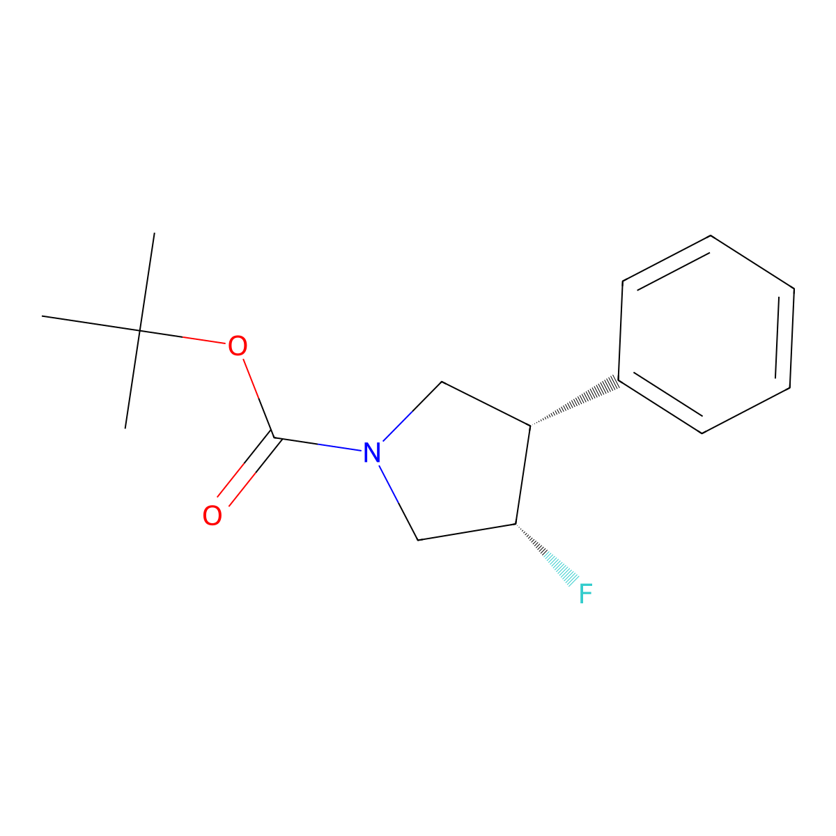 rac-tert-butyl (3R,4R)-3-fluoro-4-phenylpyrrolidine-1-carboxylate molecular structure, CAS 2679933-38-9