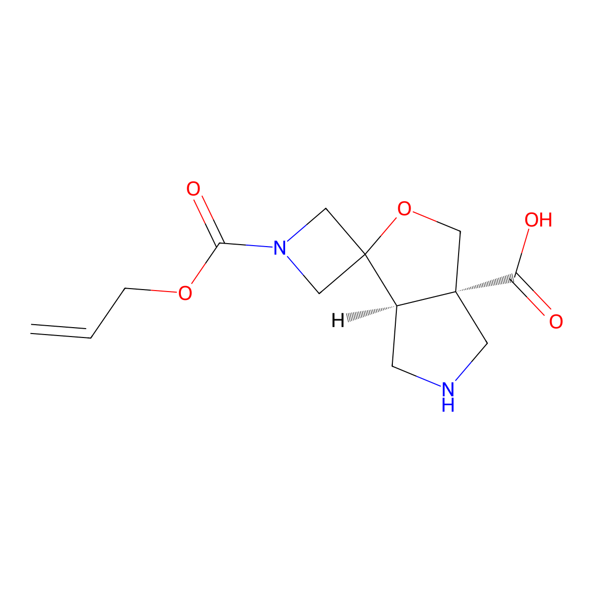 rac-(3'aR,6'aR)-1-[(prop-2-en-1-yloxy)carbonyl]-hexahydrospiro[azetidine-3,1'-furo[3,4-c]pyrrole]-3'a-carboxylic acid molecular structure, CAS 2679933-54-9