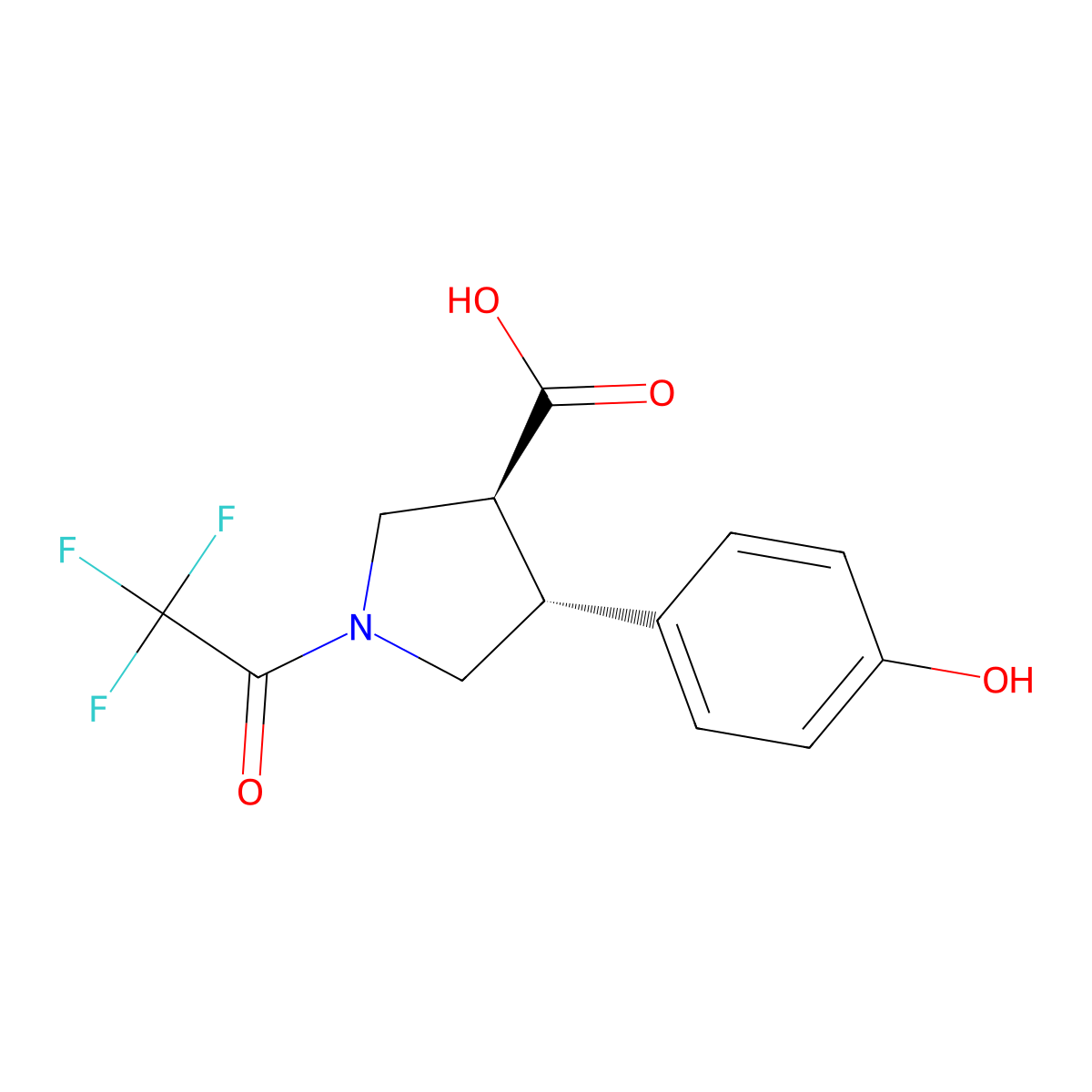 rac-(3R,4S)-4-(4-hydroxyphenyl)-1-(2,2,2-trifluoroacetyl)pyrrolidine-3-carboxylic acid molecular structure, CAS 2679933-64-1