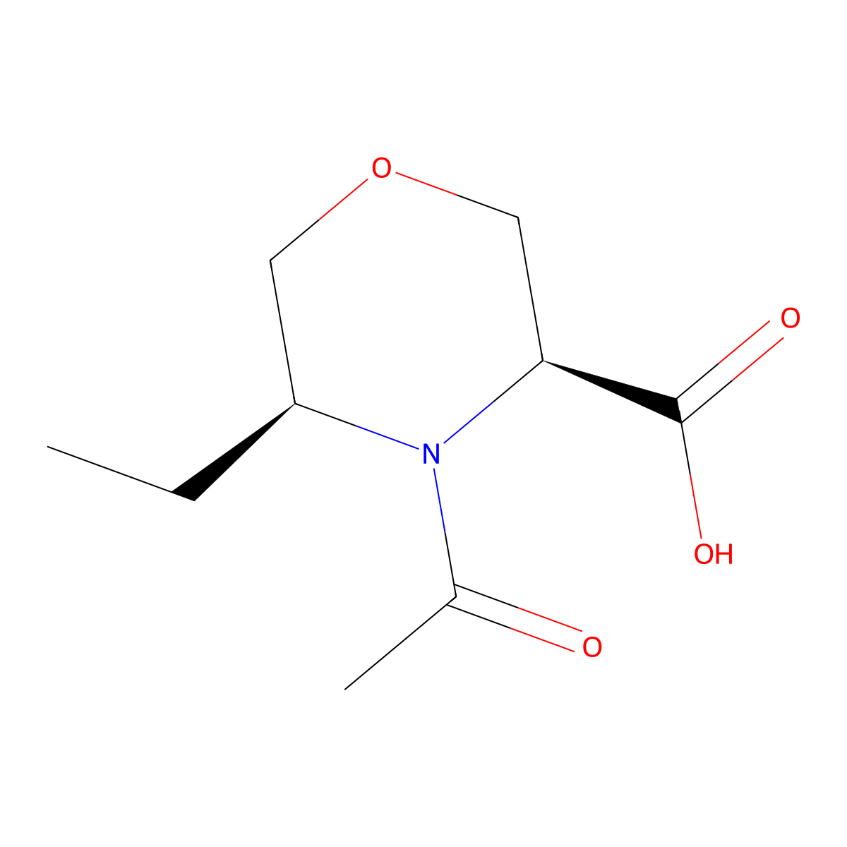 (3S,5S)-4-acetyl-5-ethylmorpholine-3-carboxylic acid molecular structure, CAS 2679933-68-5