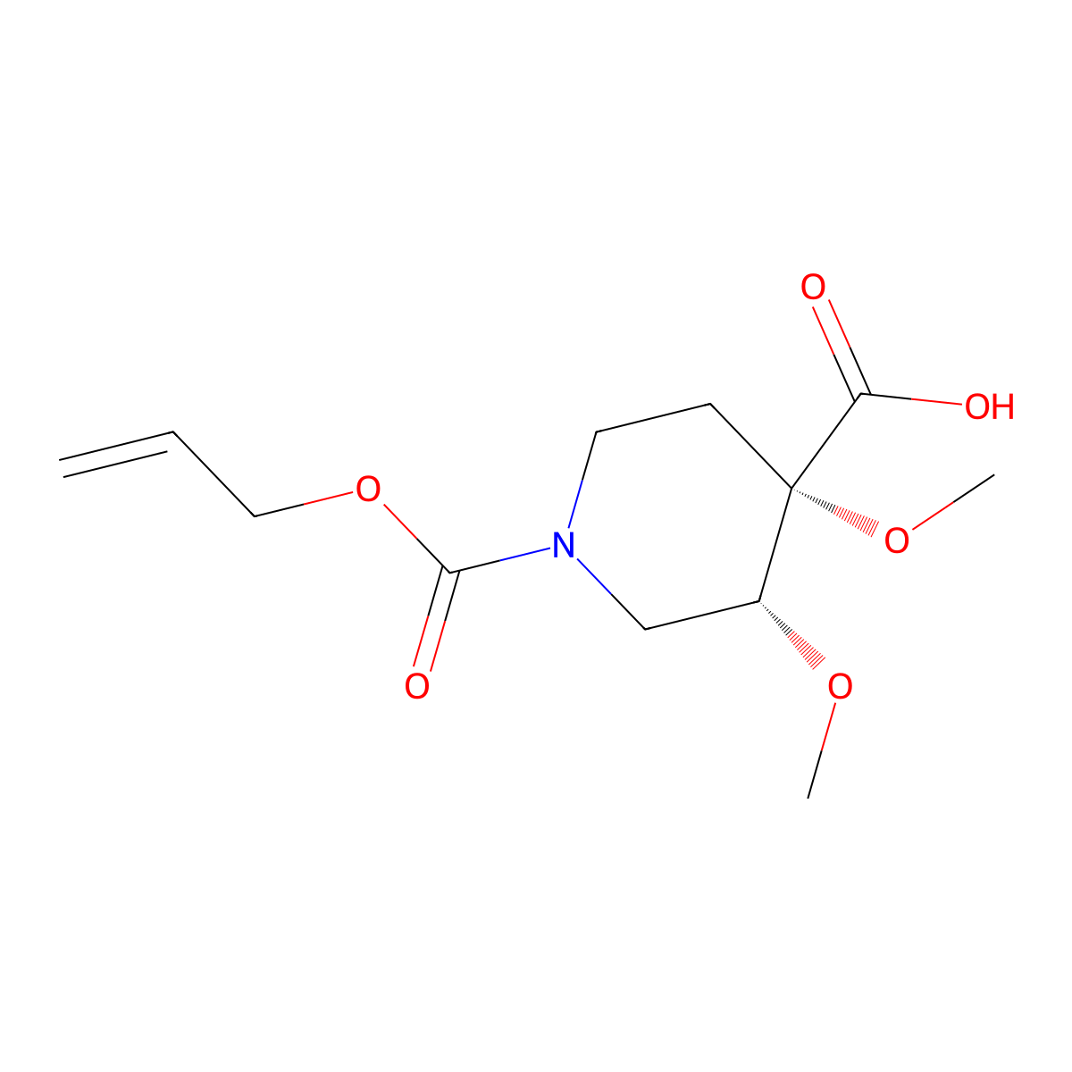 rac-(3R,4S)-3,4-dimethoxy-1-[(prop-2-en-1-yloxy)carbonyl]piperidine-4-carboxylic acid molecular structure, CAS 2679933-89-0