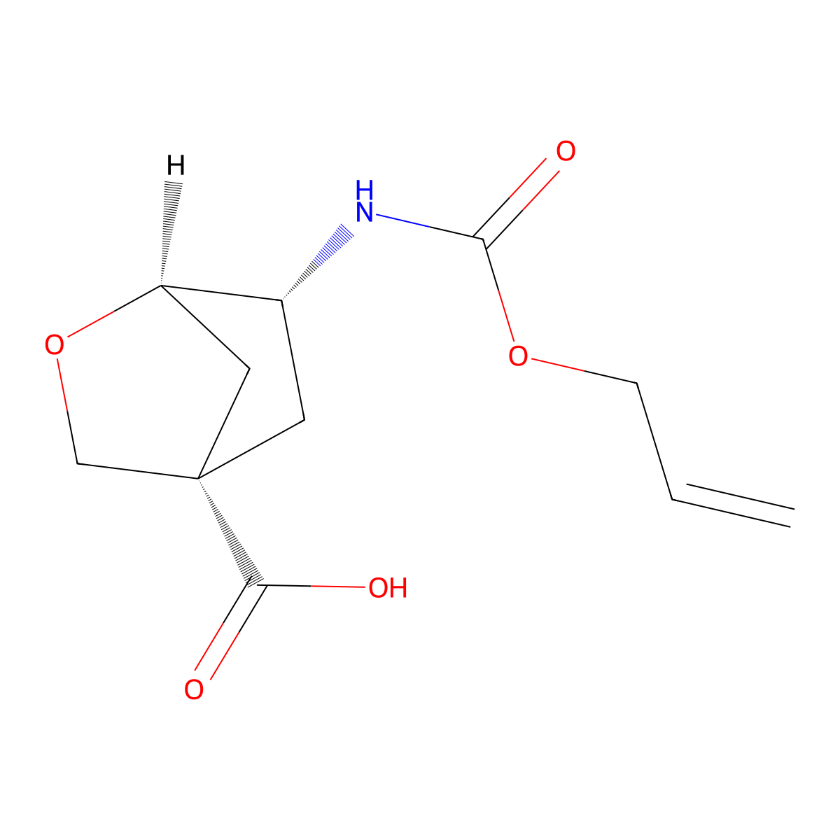 rac-(1R,4S,6R)-6-{[(prop-2-en-1-yloxy)carbonyl]amino}-2-oxabicyclo[2.2.1]heptane-4-carboxylic acid molecular structure, CAS 2679933-90-3