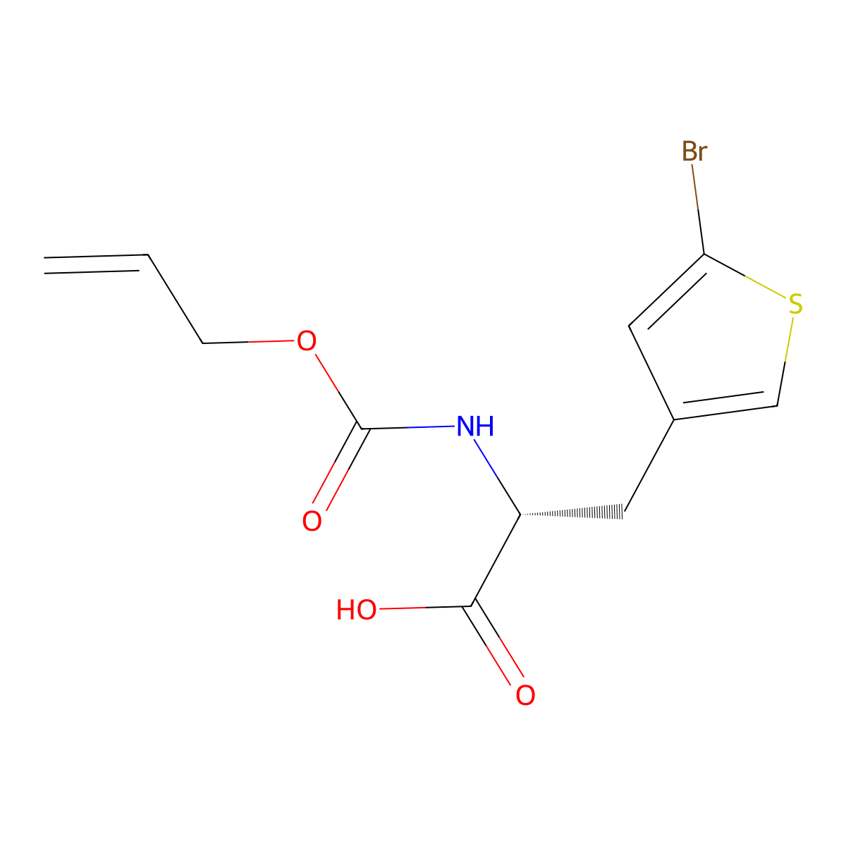 (2R)-3-(5-bromothiophen-3-yl)-2-{[(prop-2-en-1-yloxy)carbonyl]amino}propanoic acid molecular structure, CAS 2679933-91-4
