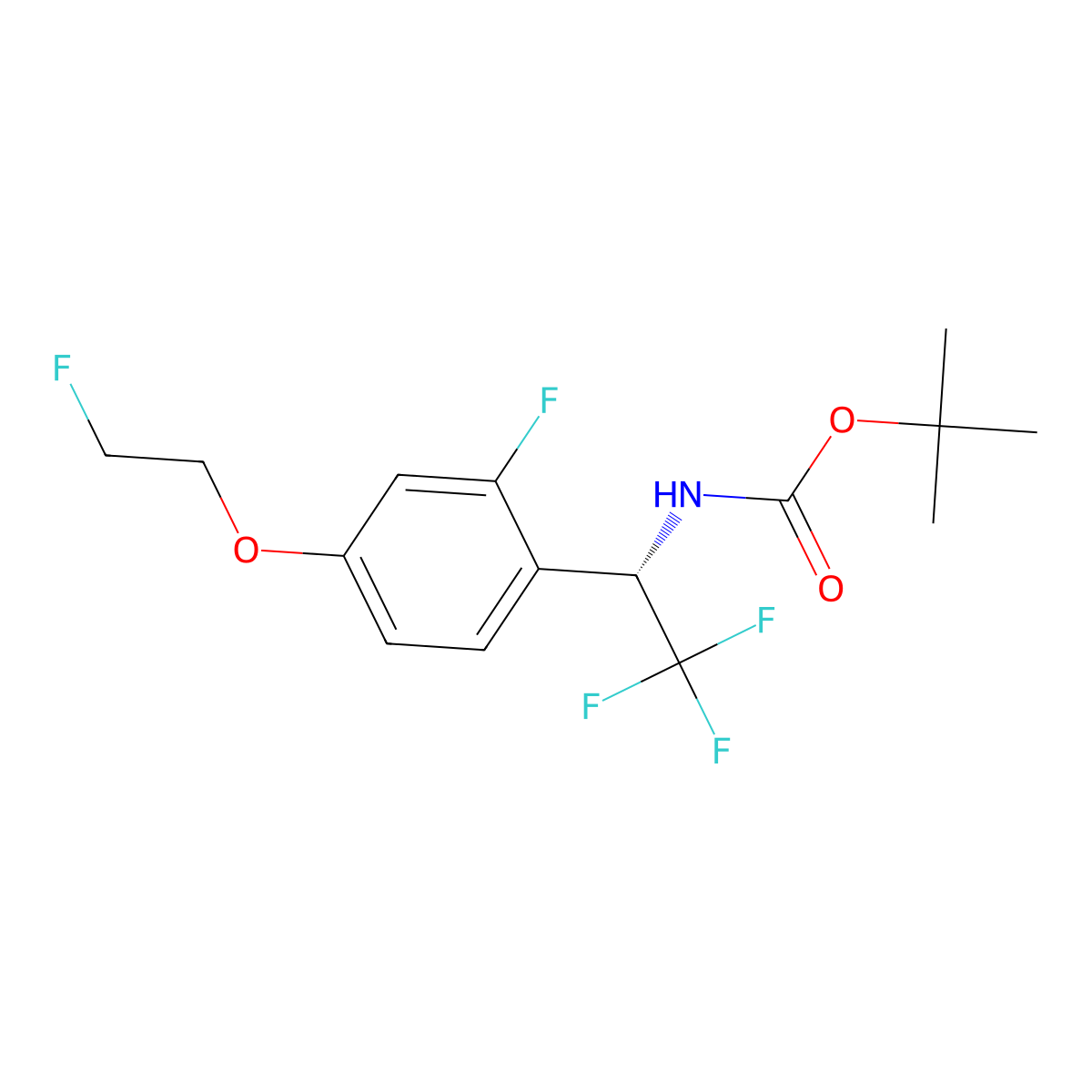 tert-butyl N-[(1S)-2,2,2-trifluoro-1-[2-fluoro-4-(2-fluoroethoxy)phenyl]ethyl]carbamate molecular structure, CAS 2679934-14-4