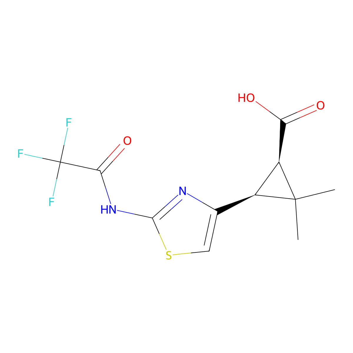 rac-(1R,3S)-2,2-dimethyl-3-[2-(2,2,2-trifluoroacetamido)-1,3-thiazol-4-yl]cyclopropane-1-carboxylic acid molecular structure, CAS 2679934-72-4