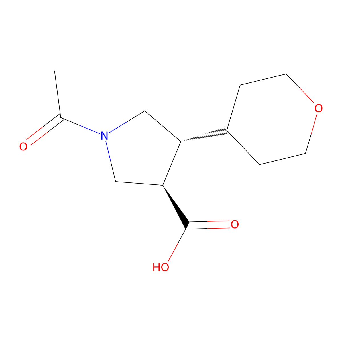 rac-(3R,4R)-1-acetyl-4-(oxan-4-yl)pyrrolidine-3-carboxylic acid molecular structure, CAS 2679934-80-4