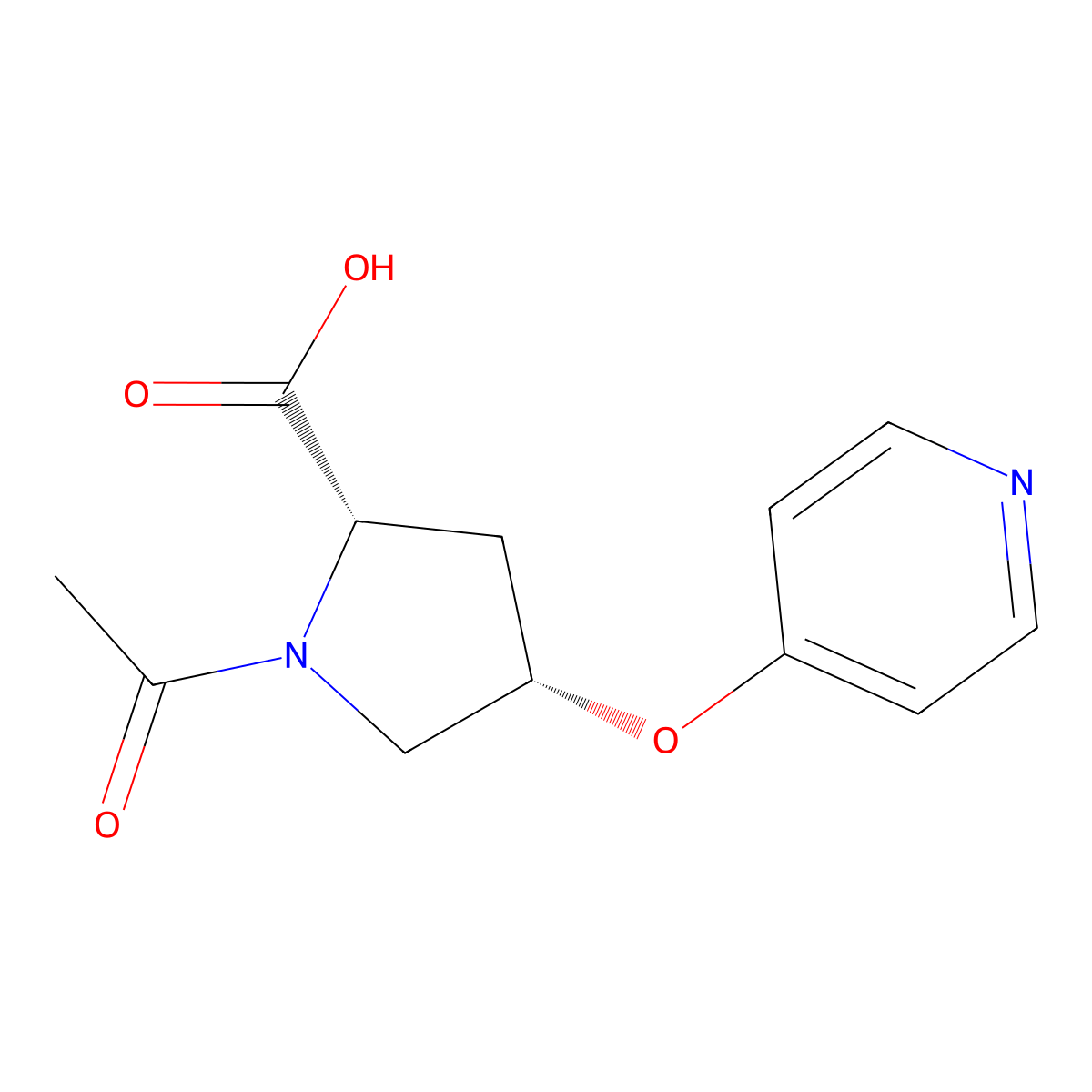 (2S,4S)-1-acetyl-4-(pyridin-4-yloxy)pyrrolidine-2-carboxylic acid molecular structure, CAS 2679934-82-6
