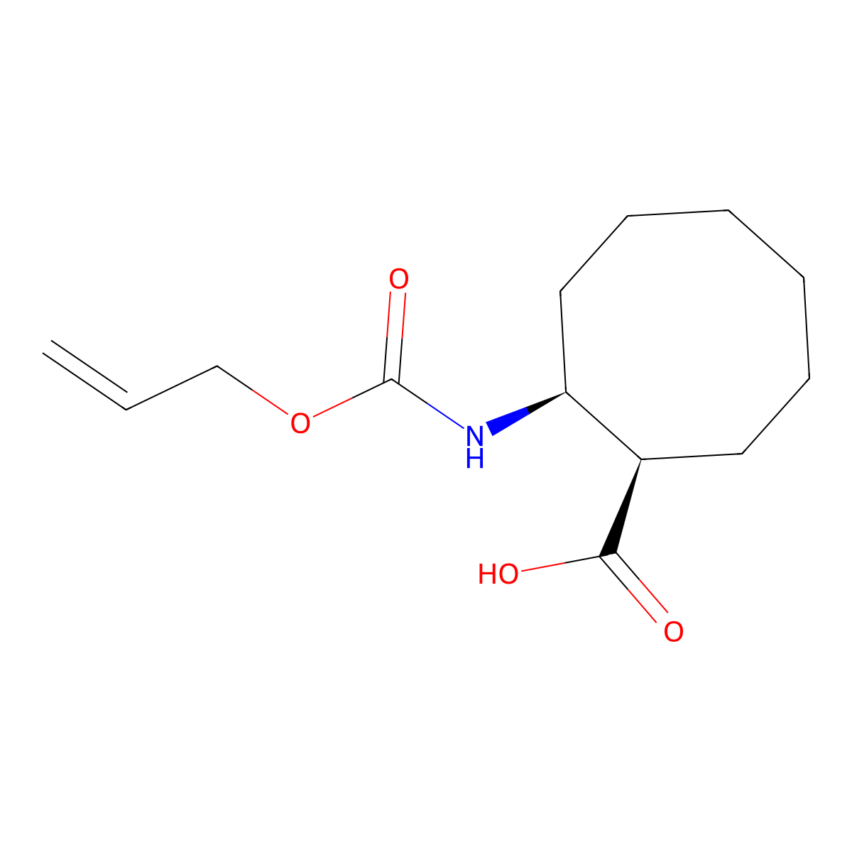 rac-(1R,2S)-2-{[(prop-2-en-1-yloxy)carbonyl]amino}cyclooctane-1-carboxylic acid molecular structure, CAS 2679934-89-3