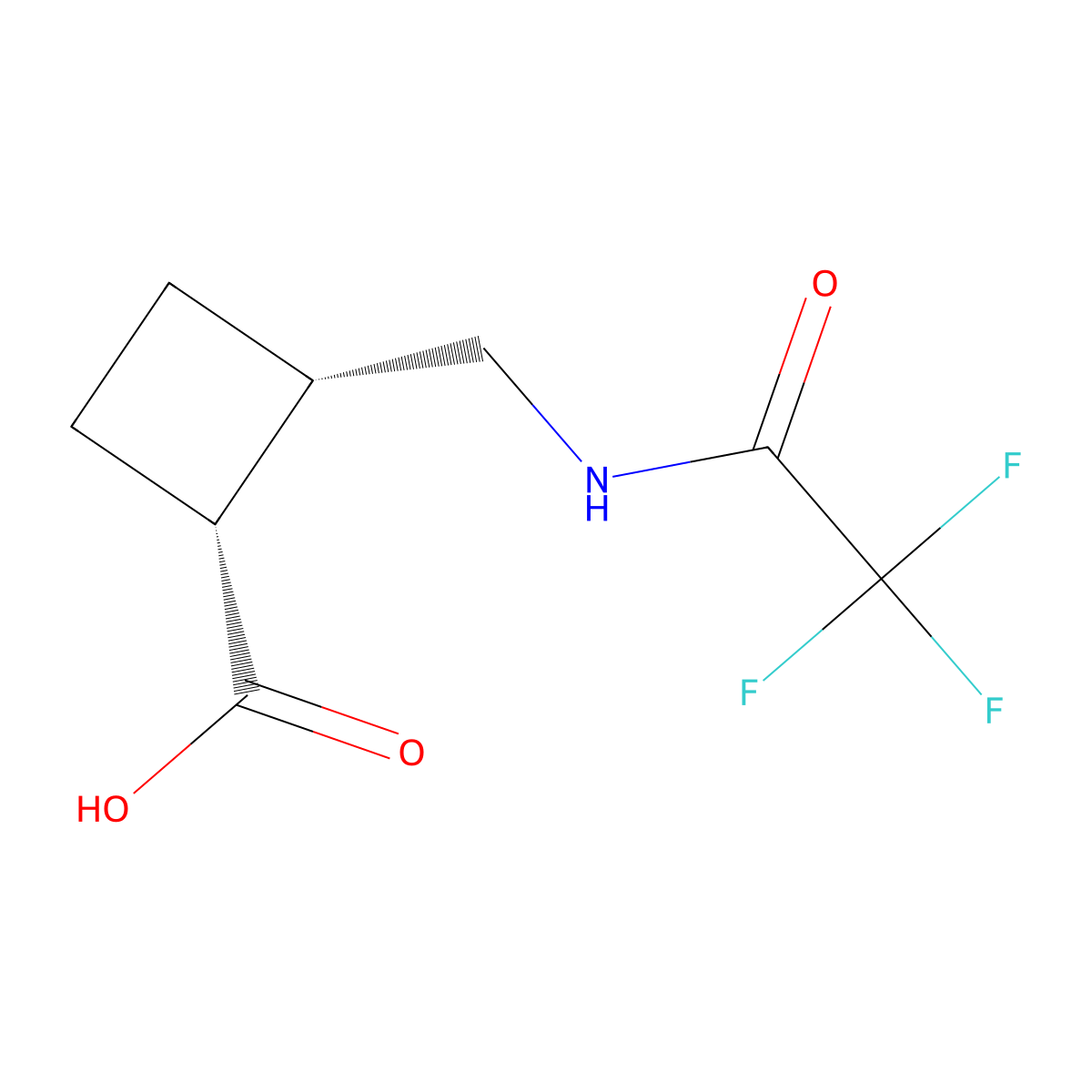 rac-(1R,2S)-2-[(trifluoroacetamido)methyl]cyclobutane-1-carboxylic acid molecular structure, CAS 2679935-02-3