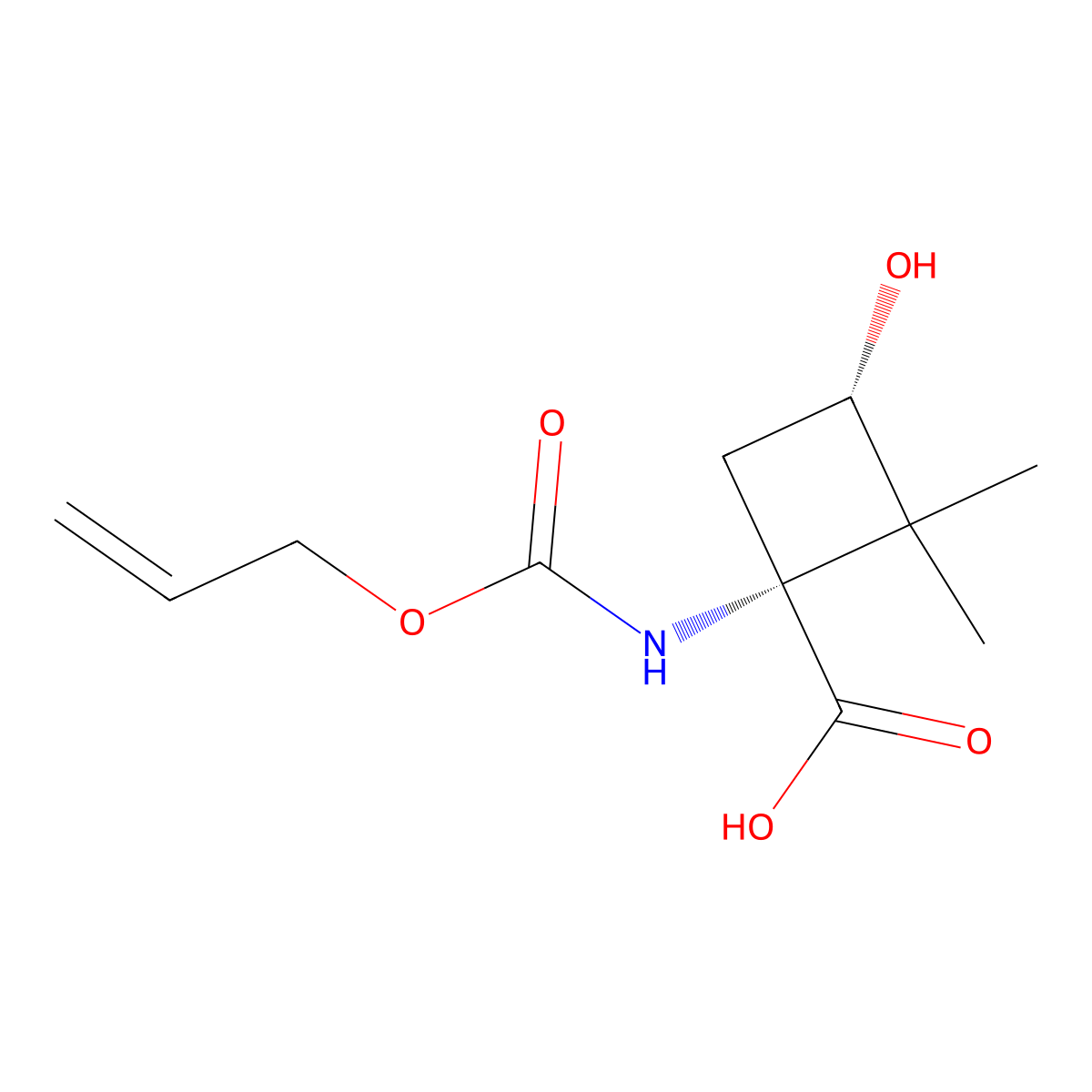 rac-(1R,3S)-3-hydroxy-2,2-dimethyl-1-{[(prop-2-en-1-yloxy)carbonyl]amino}cyclobutane-1-carboxylic acid molecular structure, CAS 2679935-11-4