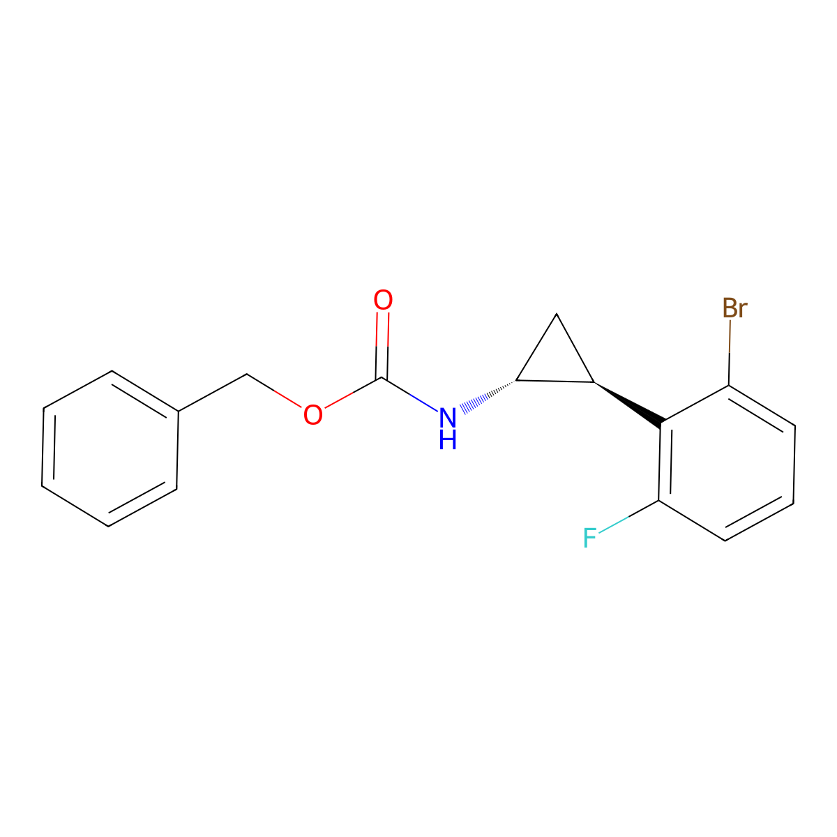 rac-benzyl N-[(1R,2S)-2-(2-bromo-6-fluorophenyl)cyclopropyl]carbamate molecular structure, CAS 2679935-29-4