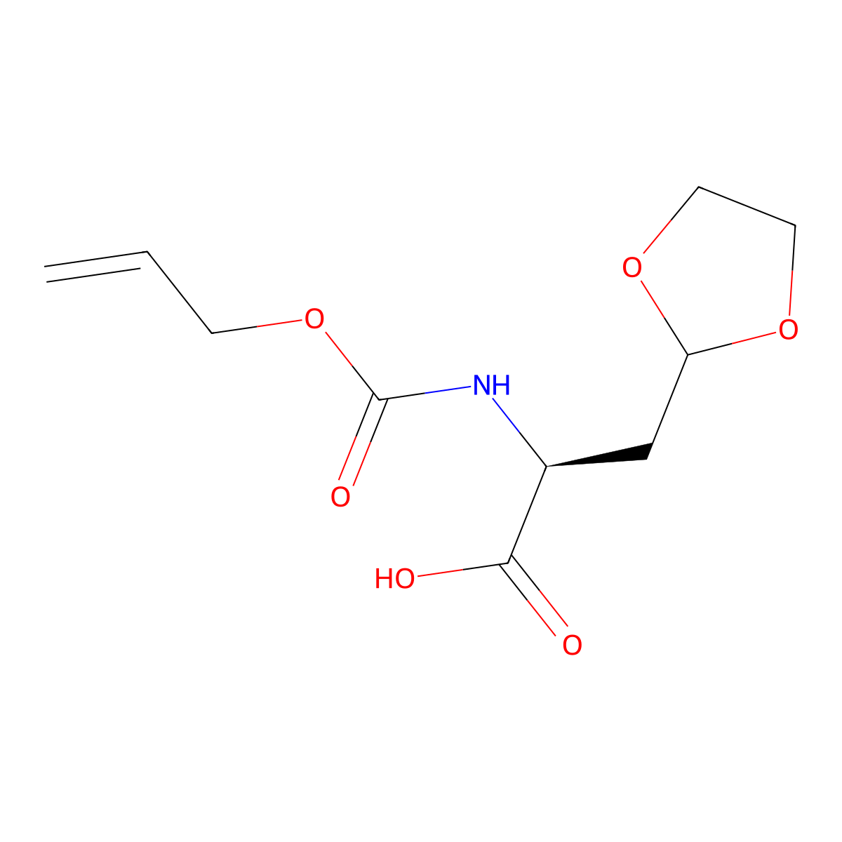 (2S)-3-(1,3-dioxolan-2-yl)-2-{[(prop-2-en-1-yloxy)carbonyl]amino}propanoic acid molecular structure, CAS 2679935-36-3