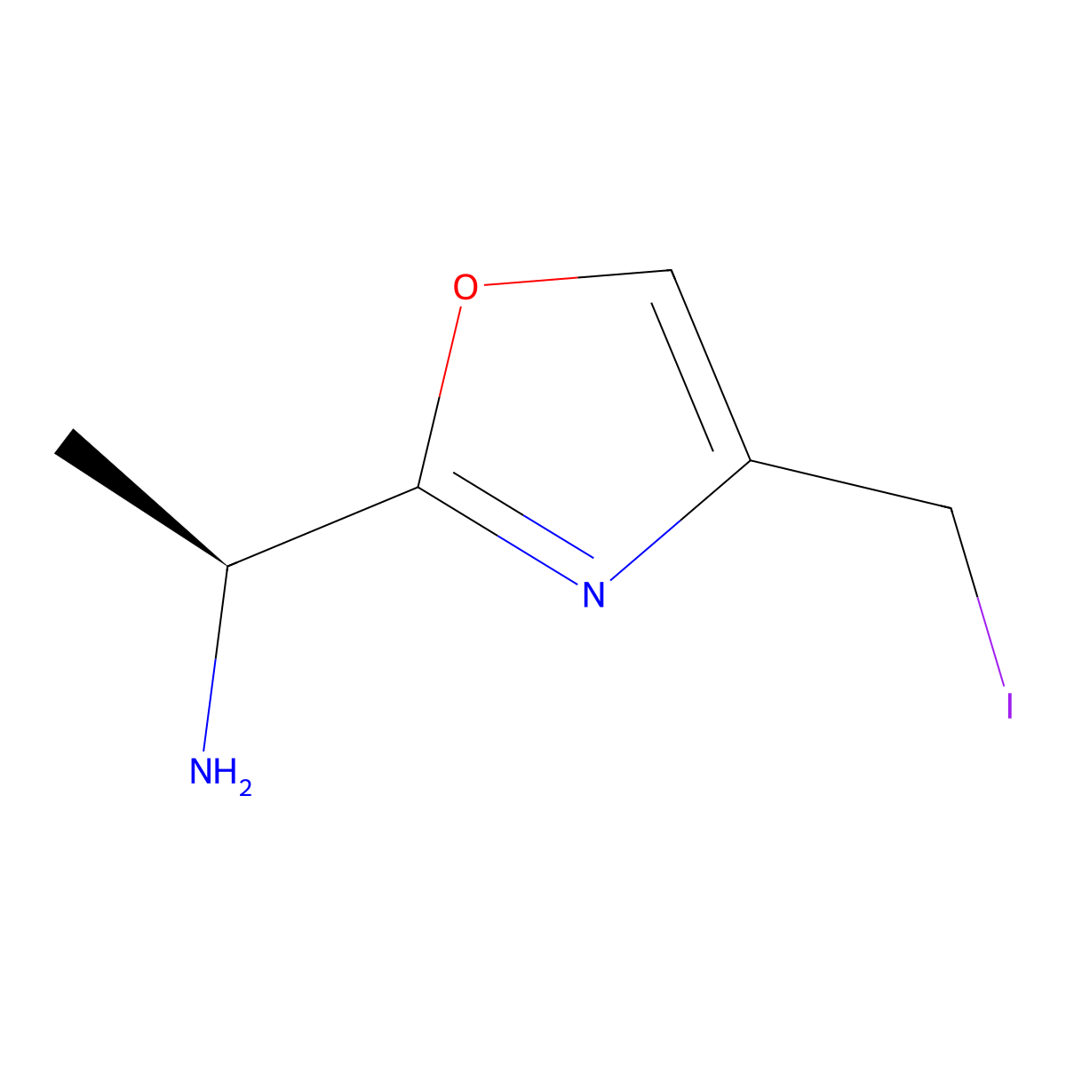 (1S)-1-[4-(iodomethyl)-1,3-oxazol-2-yl]ethan-1-amine molecular structure, CAS 2679935-41-0