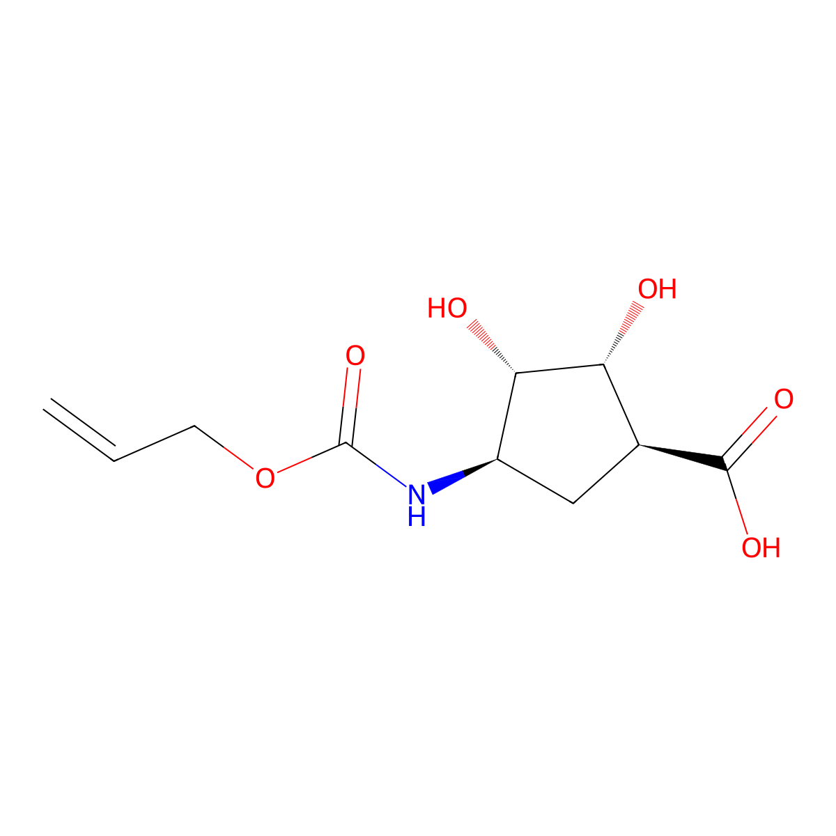 rac-(1R,2S,3R,4S)-2,3-dihydroxy-4-{[(prop-2-en-1-yloxy)carbonyl]amino}cyclopentane-1-carboxylic acid molecular structure, CAS 2679935-46-5