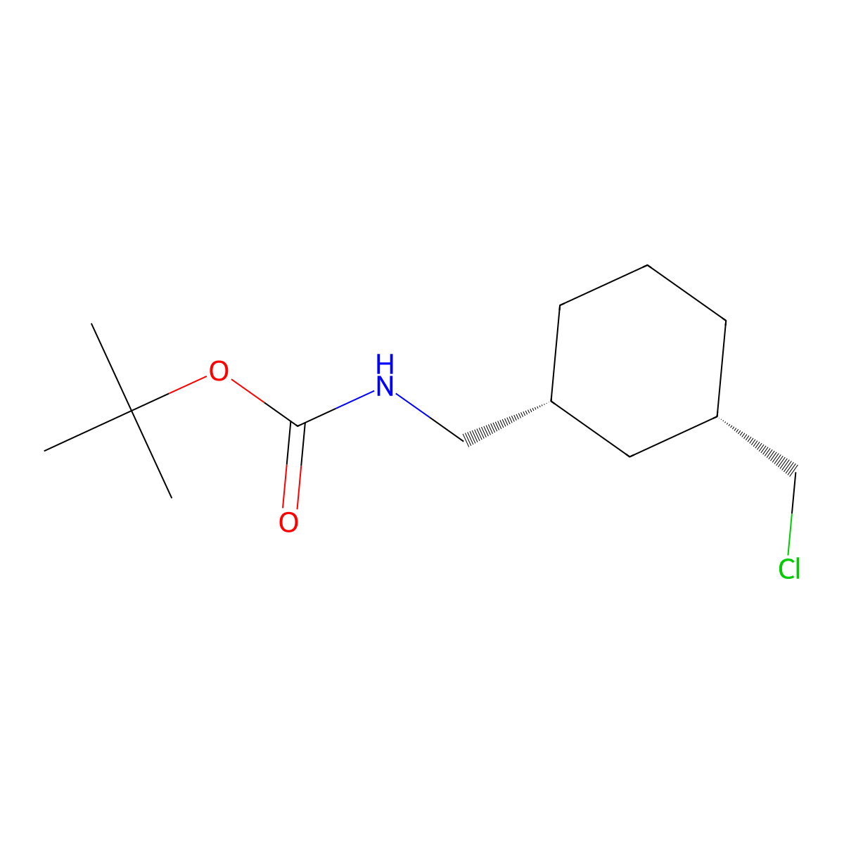 rac-tert-butyl N-{[(1R,3S)-3-(chloromethyl)cyclohexyl]methyl}carbamate molecular structure, CAS 2679935-56-7