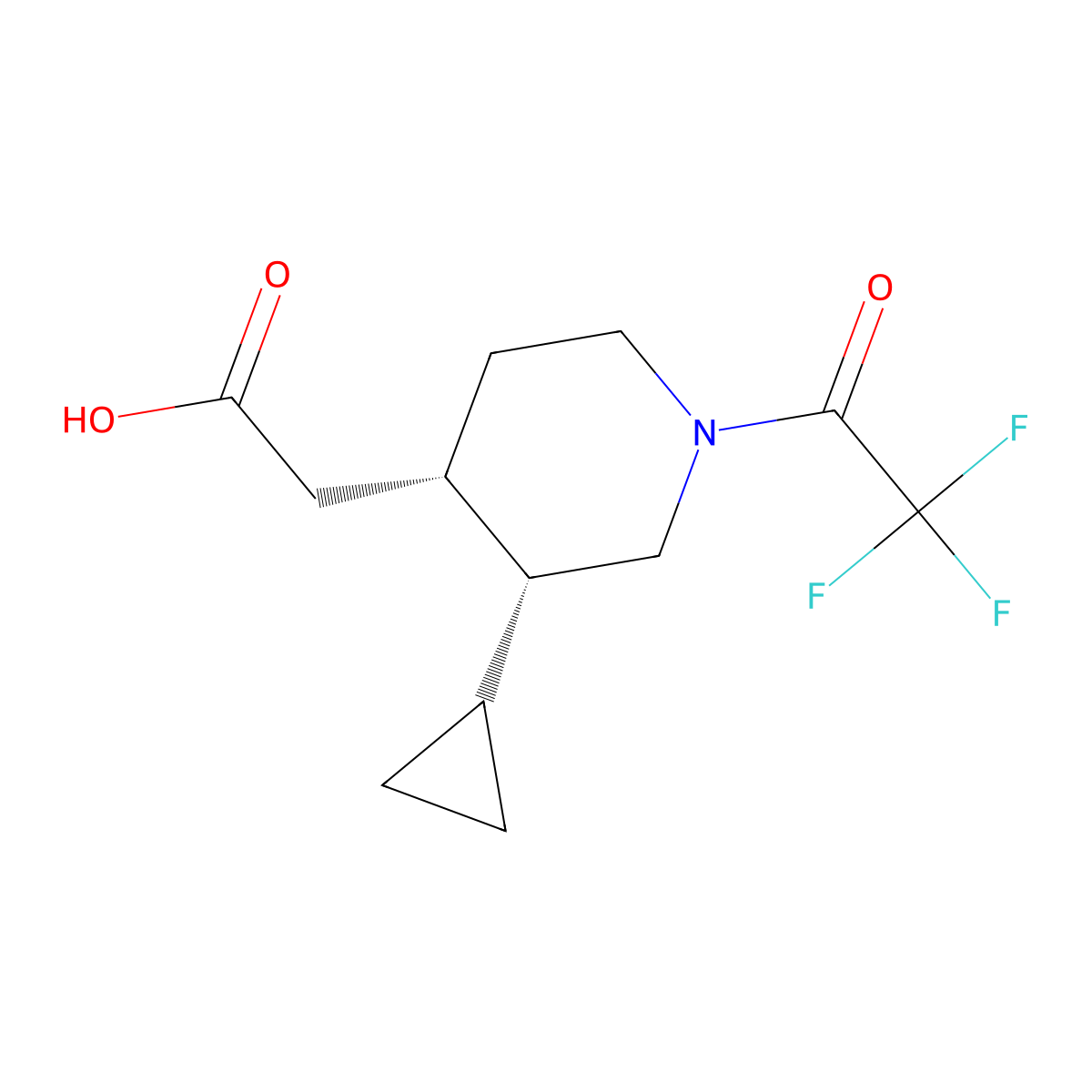 2-[(3R,4S)-3-cyclopropyl-1-(2,2,2-trifluoroacetyl)piperidin-4-yl]acetic acid molecular structure, CAS 2679935-59-0