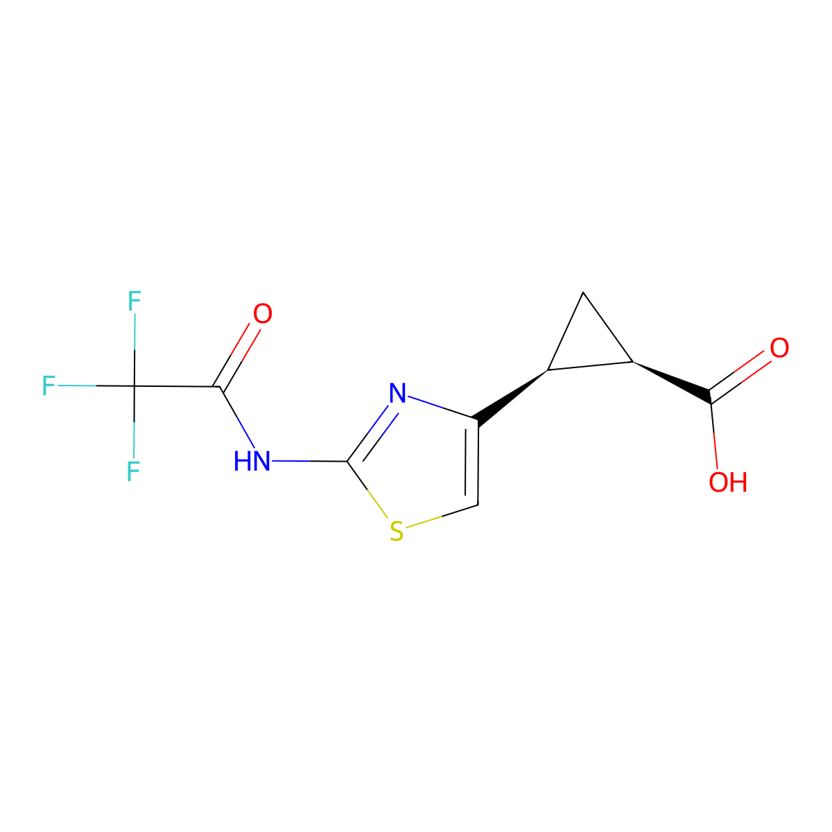 rac-(1R,2S)-2-[2-(2,2,2-trifluoroacetamido)-1,3-thiazol-4-yl]cyclopropane-1-carboxylic acid molecular structure, CAS 2679935-66-9