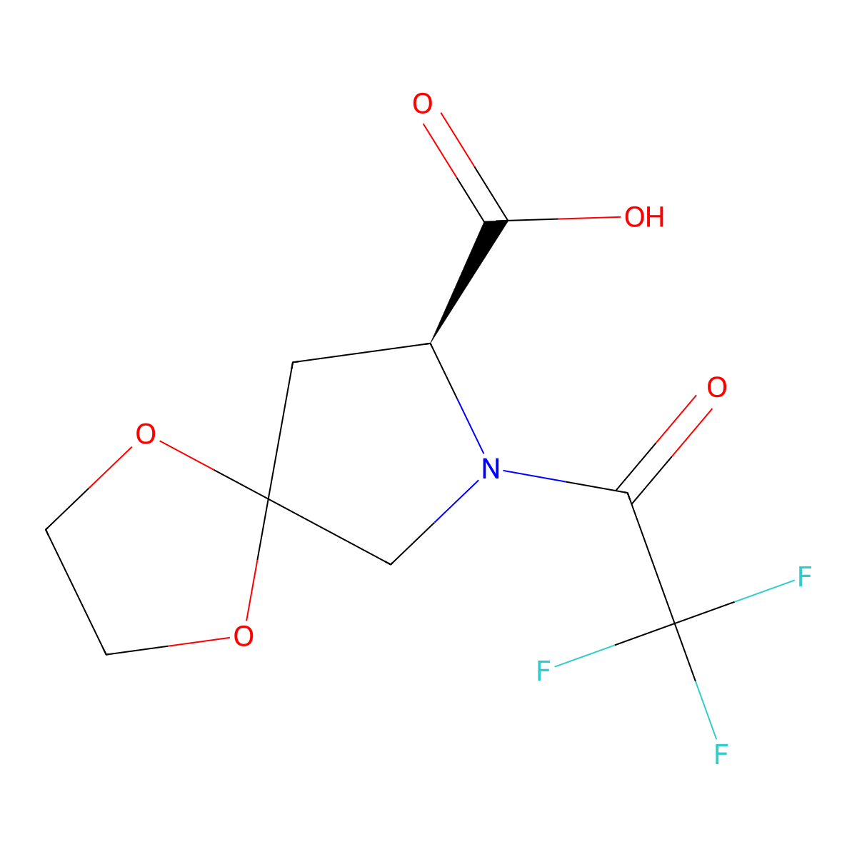 (8S)-7-(2,2,2-trifluoroacetyl)-1,4-dioxa-7-azaspiro[4.4]nonane-8-carboxylic acid molecular structure, CAS 2679935-91-0