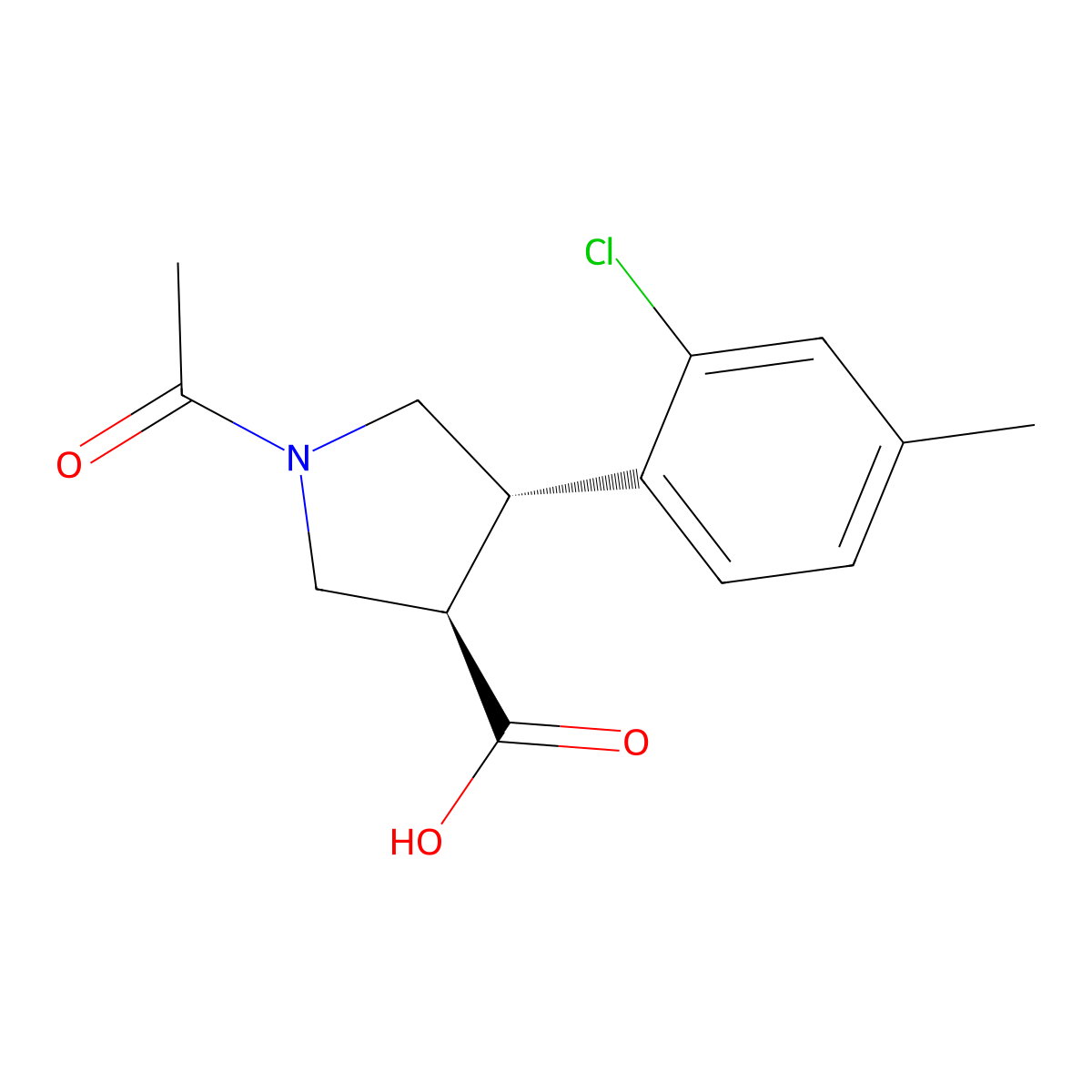 rac-(3R,4S)-1-acetyl-4-(2-chloro-4-methylphenyl)pyrrolidine-3-carboxylic acid molecular structure, CAS 2679936-17-3
